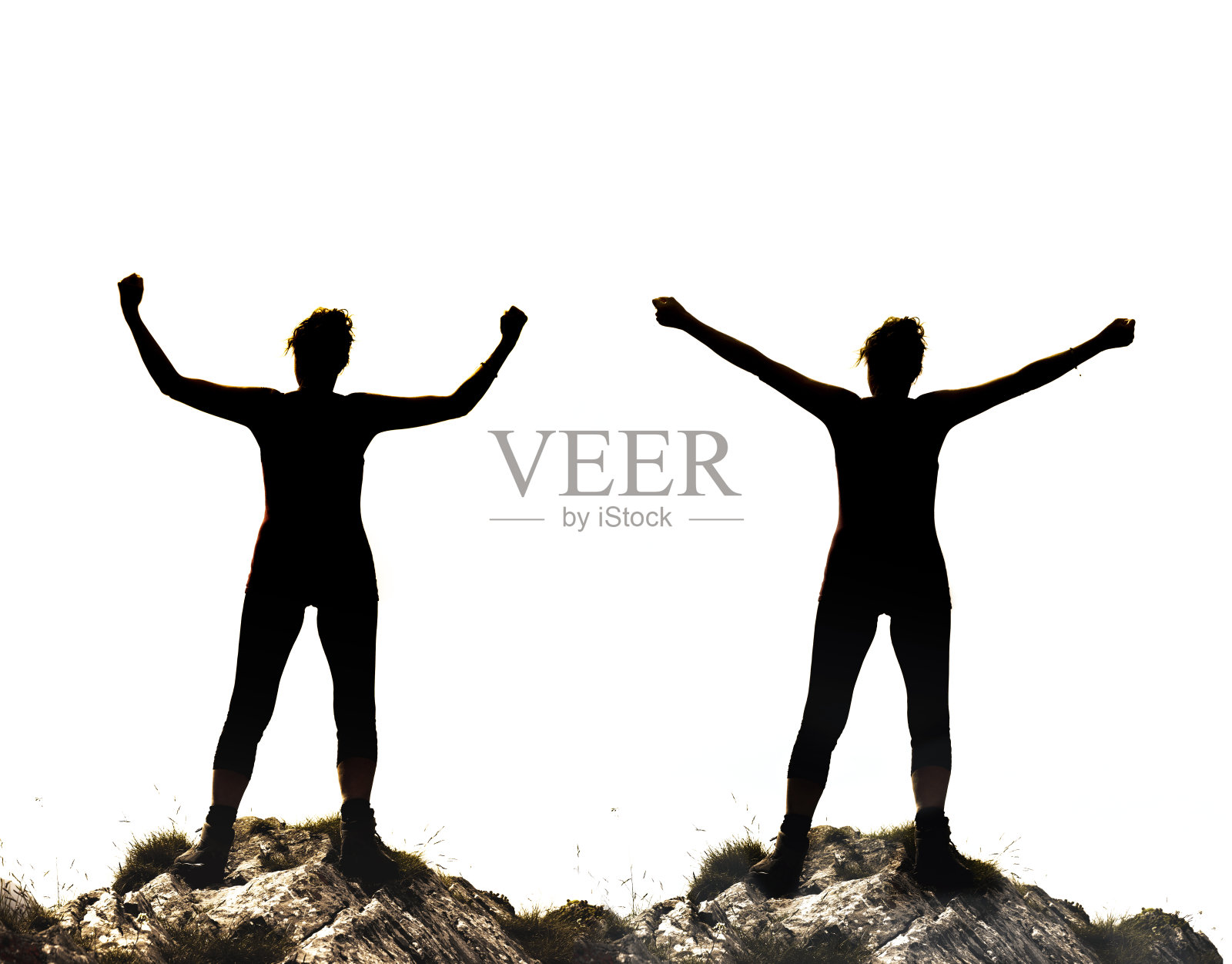 女性剪影在获胜姿势照片摄影图片