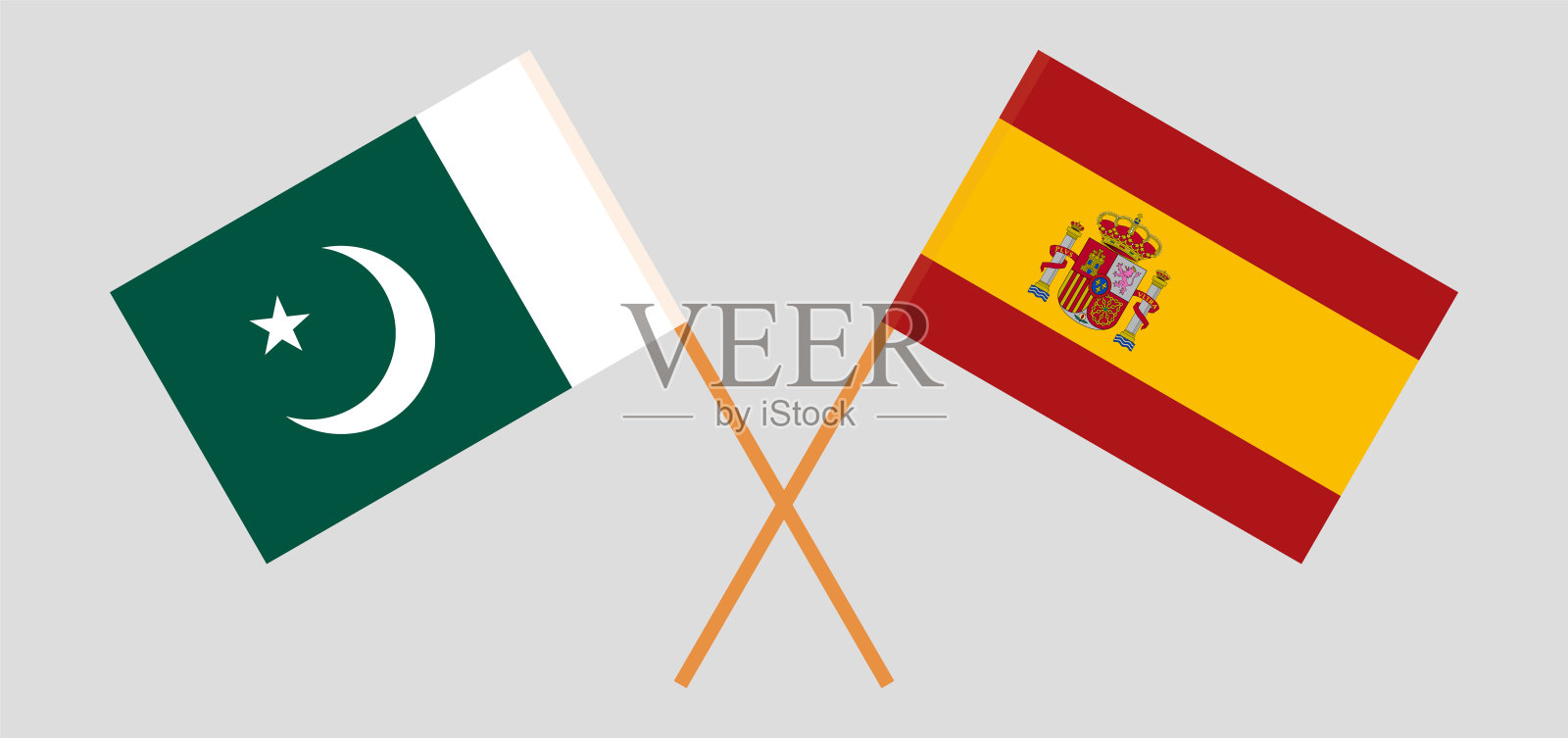 巴基斯坦和西班牙。越过巴基斯坦和西班牙国旗插画图片素材