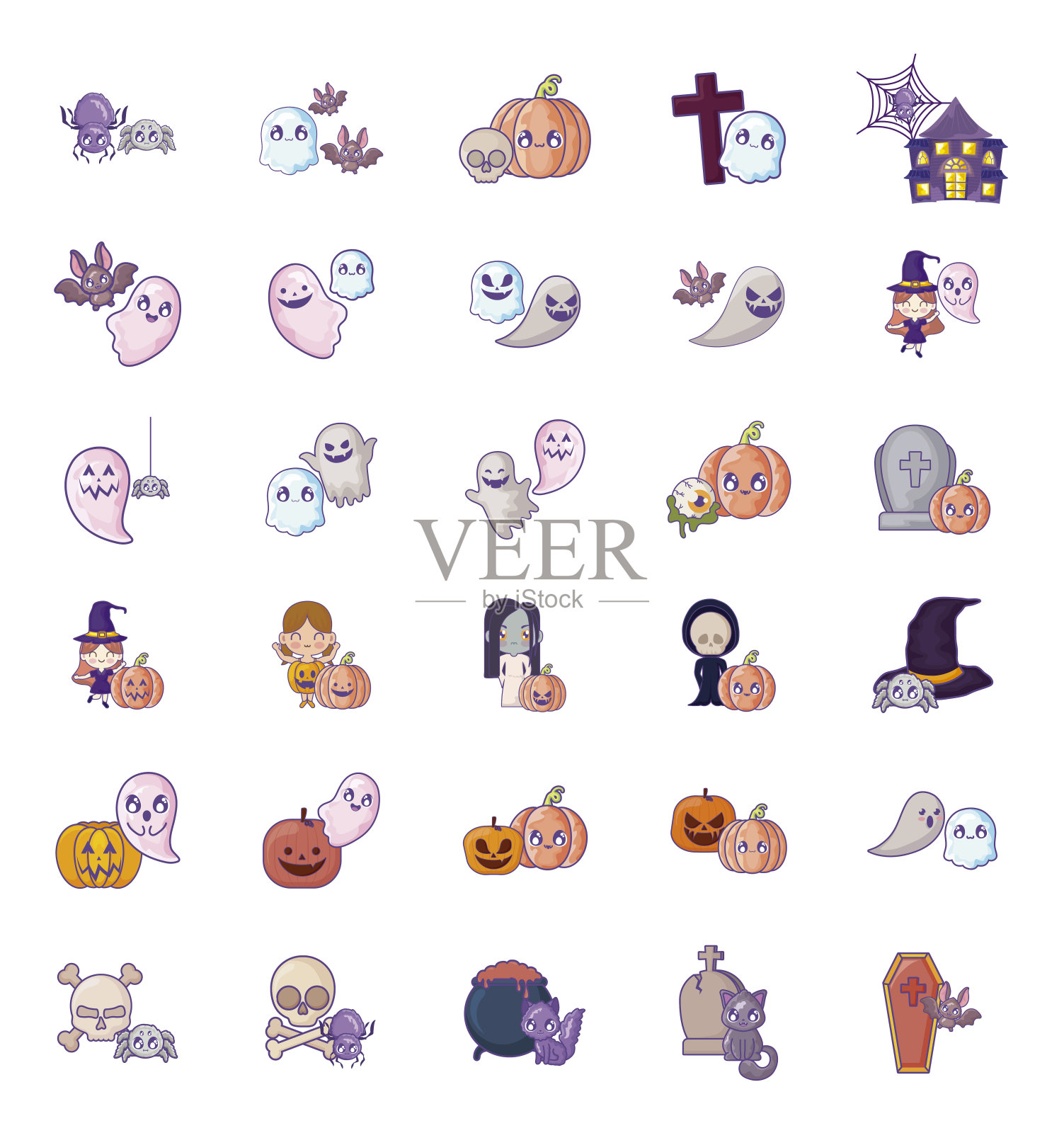 捆绑万圣节与设置图标插画图片素材