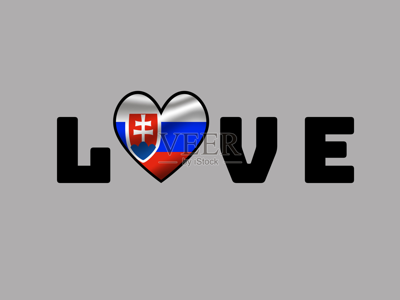 斯洛伐克国旗在大的心和字母爱。原始颜色和比例。矢量插图，世界各国从所有大陆和领土设置。在白色背景上隔离插画图片素材