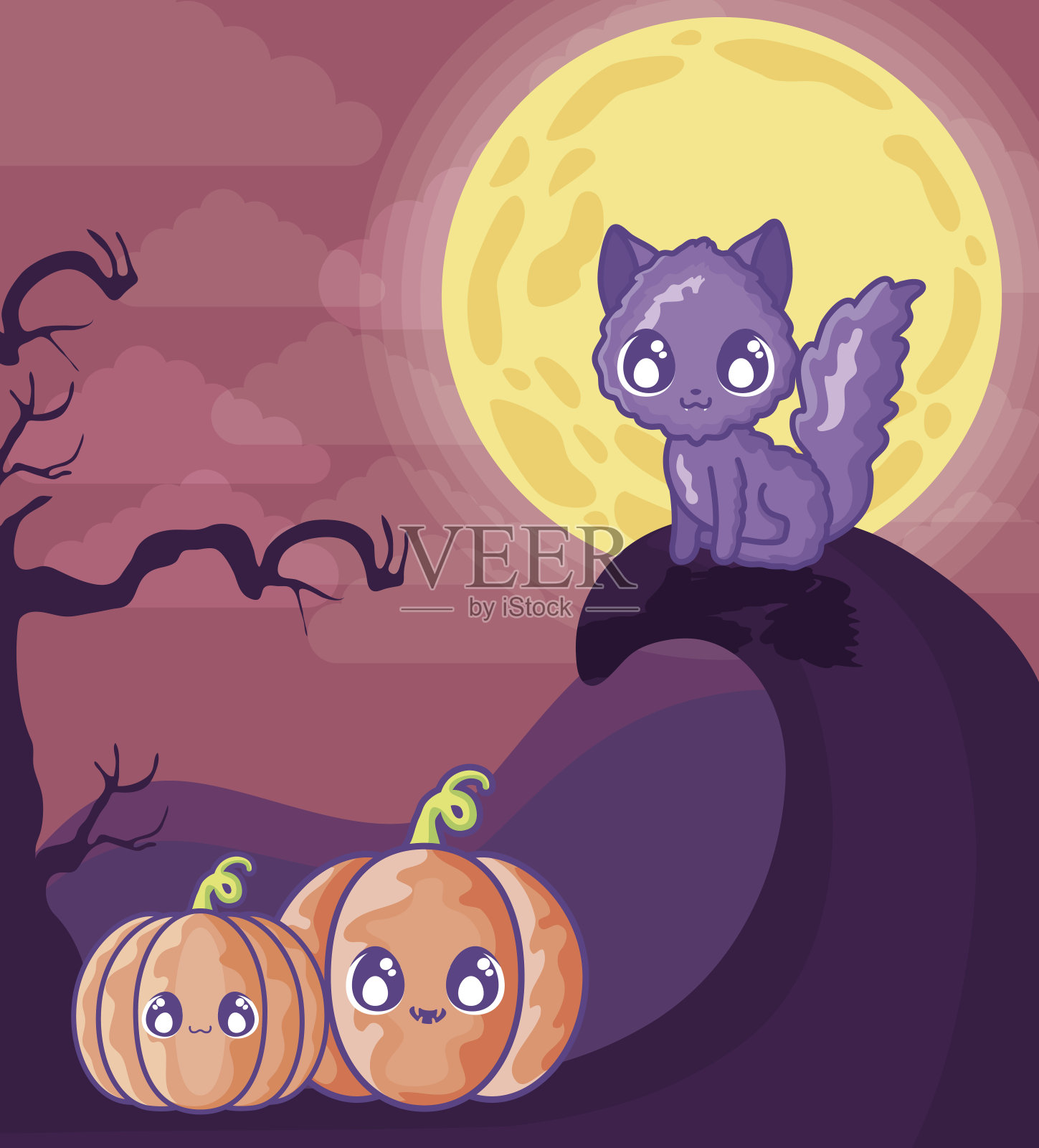 万圣节现场可爱的南瓜猫设计模板素材