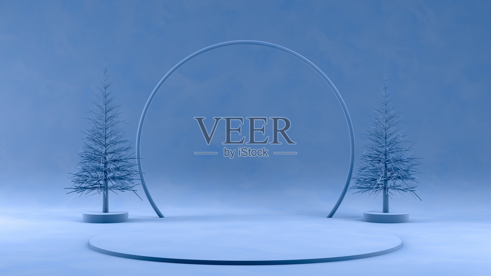 3D空产品站，平台上的蓝色背景，圣诞节的概念照片摄影图片