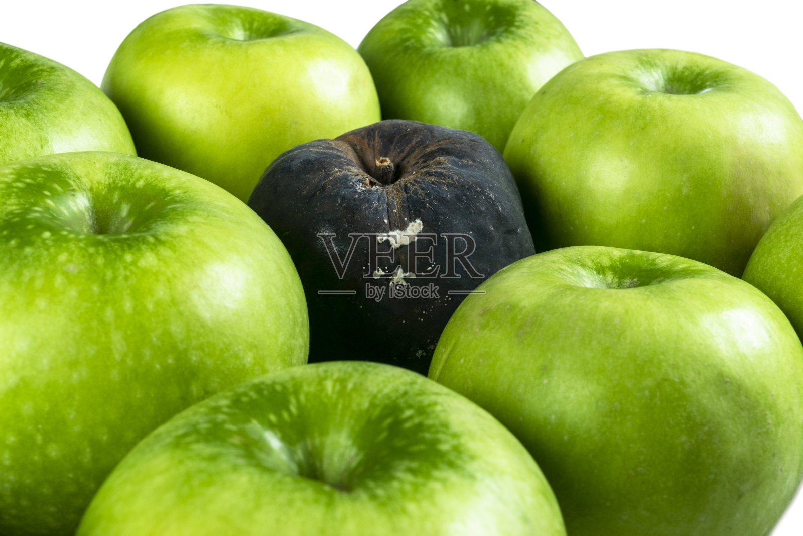 烂苹果和新鲜苹果。腐败的概念。社会上坏人的概念。烂苹果周围都是新鲜的。照片摄影图片