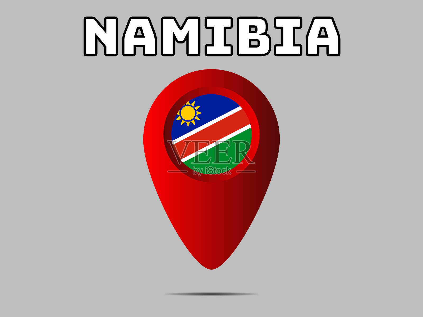 纳米比亚国旗与地理位置，geotsag针元素和标志。用于地图，地点，放置您的业务。原色和比例。矢量插图,国家设置。插画图片素材