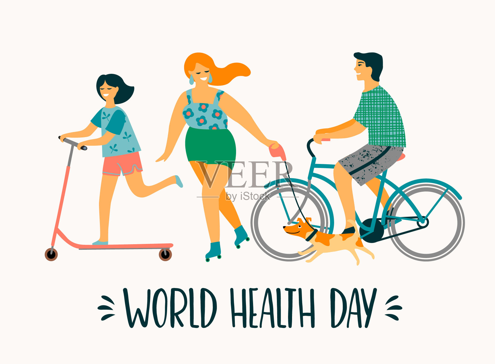 世界卫生日。健康的生活方式。运动的家庭。插画图片素材