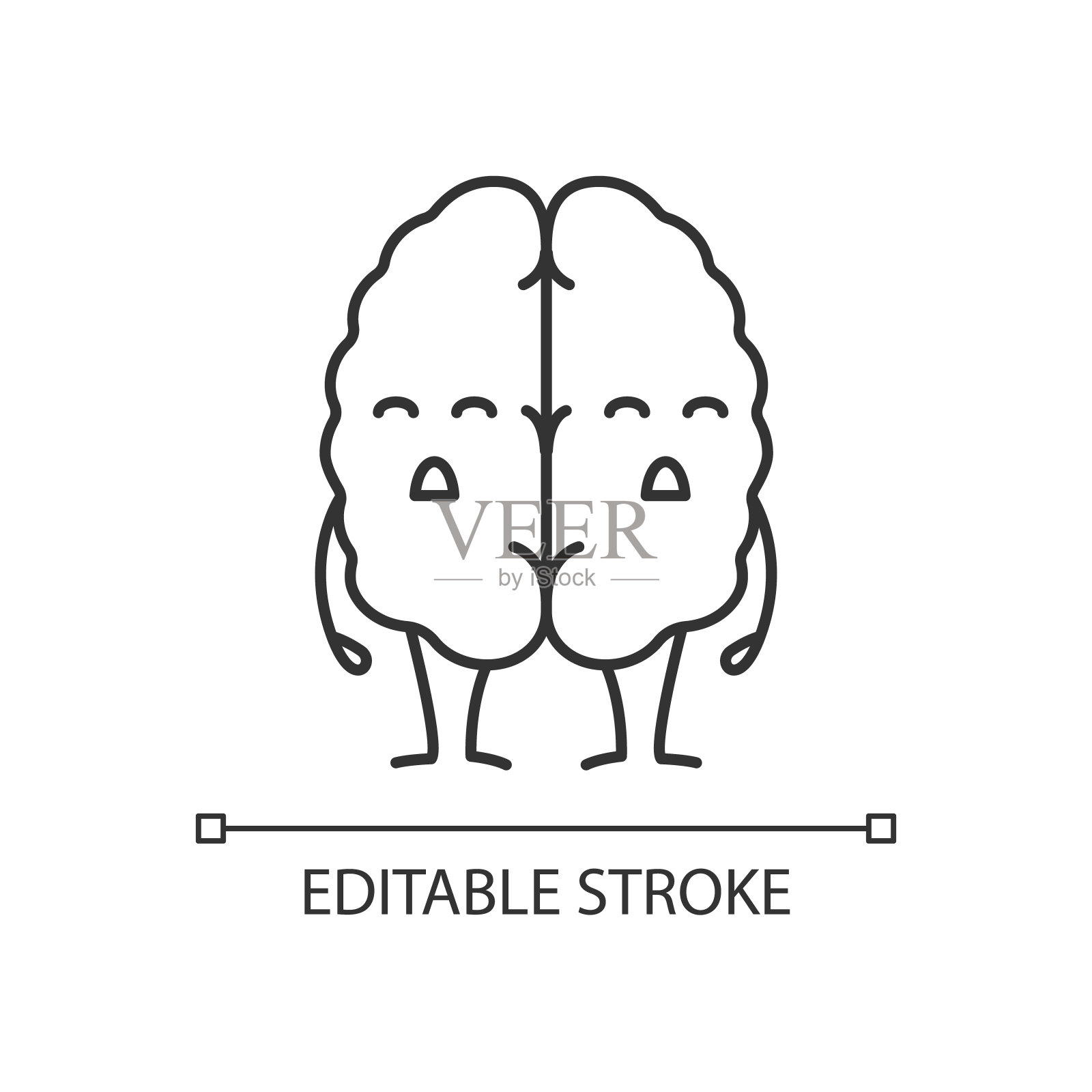 悲伤的人脑表情符号线性图标插画图片素材