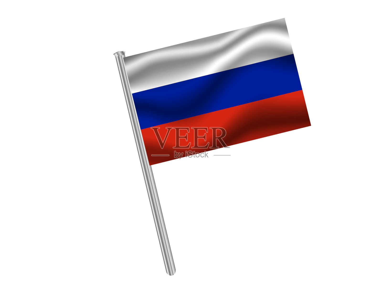 俄罗斯联邦国旗，白底旗杆的光影摇曳效果。为你的业务。原色和比例。矢量插图，从国家设置。设计元素图片