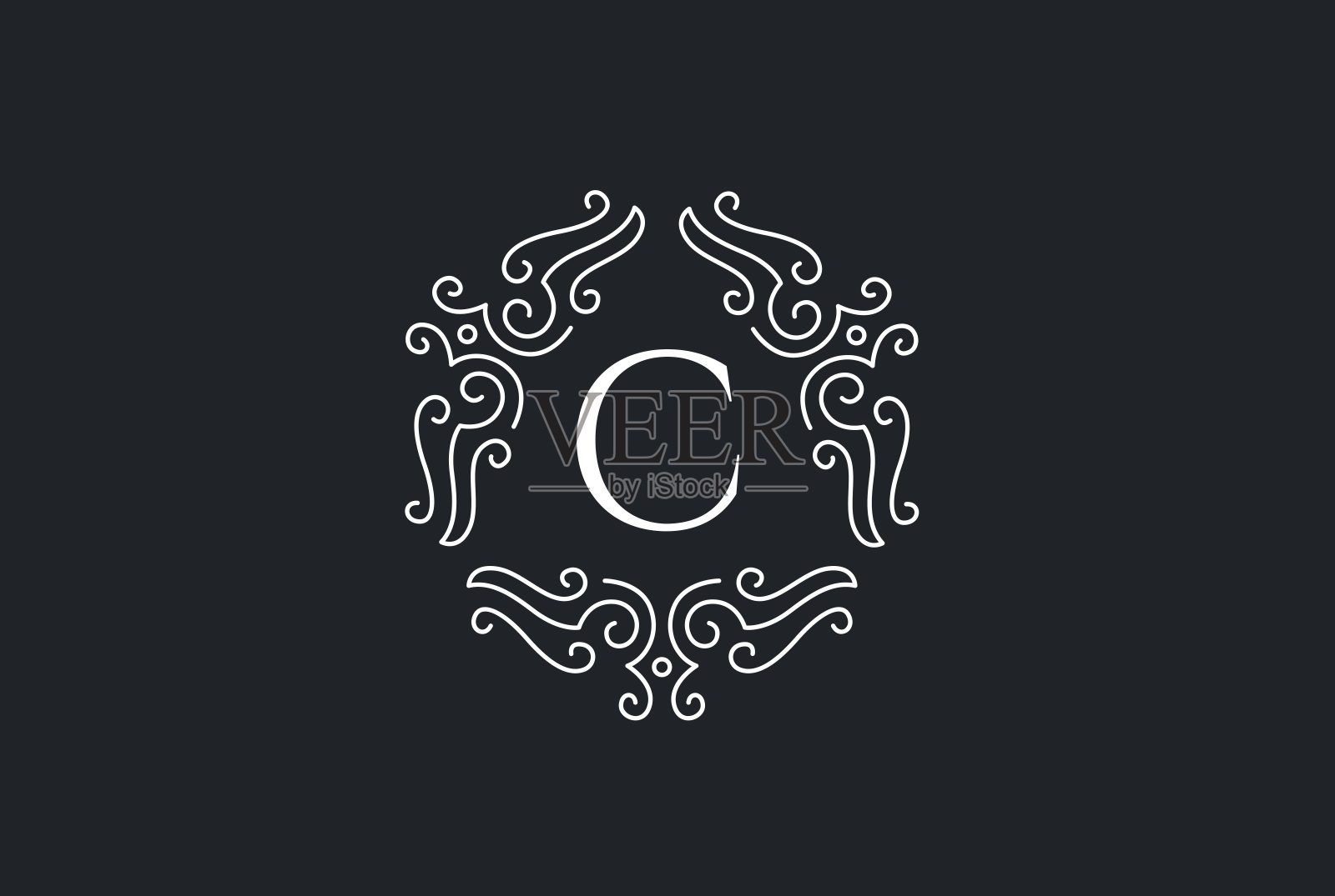 豪华的白色和黑色标志设计模板矢量插图餐厅，皇室，精品，咖啡馆，酒店，纹章，珠宝和时尚。用于标识或徽章设计的装饰形状。插画图片素材