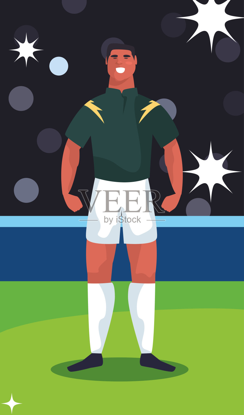 足球运动员站在体育场里插画图片素材