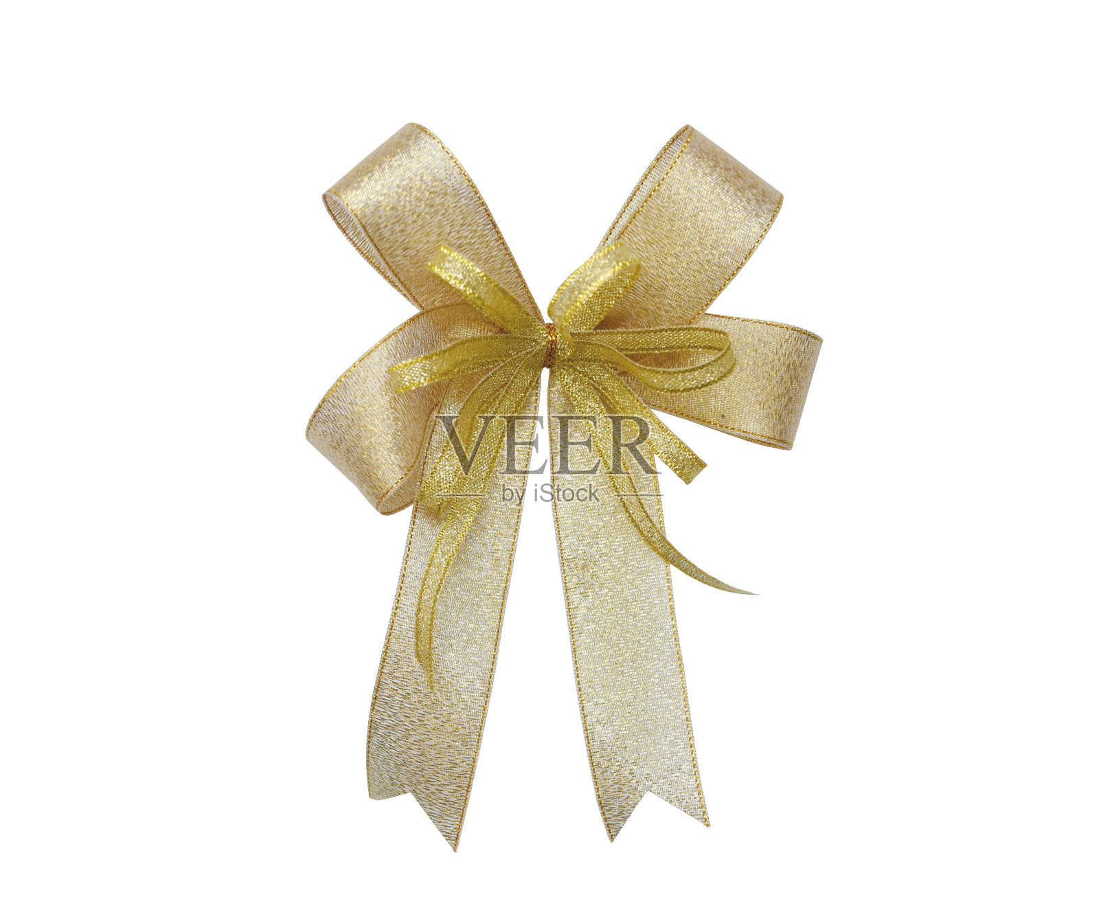 金色丝带蝴蝶结在白色的背景与剪切路径。照片摄影图片