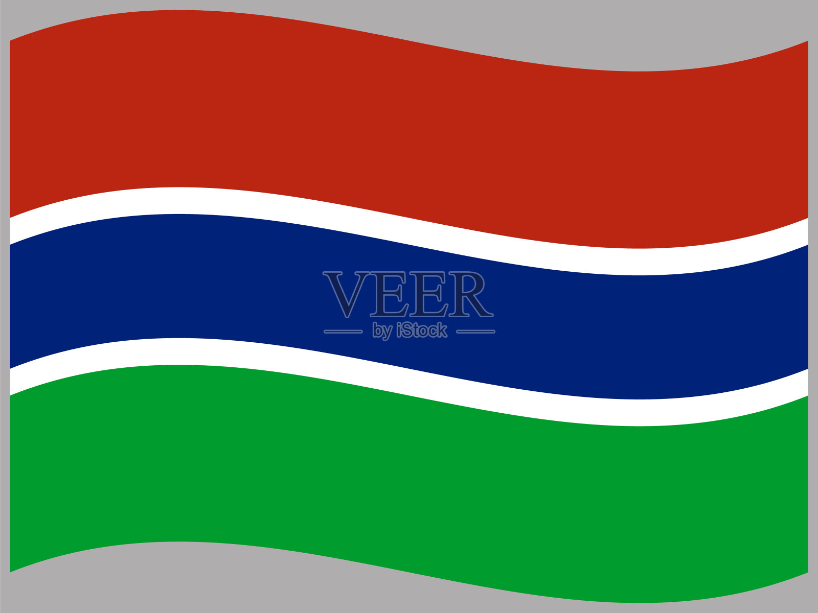 灰色背景上的冈比亚国旗飘扬效果。为你的业务。原色和比例。矢量插图，从所有大洲的国家设置。插画图片素材