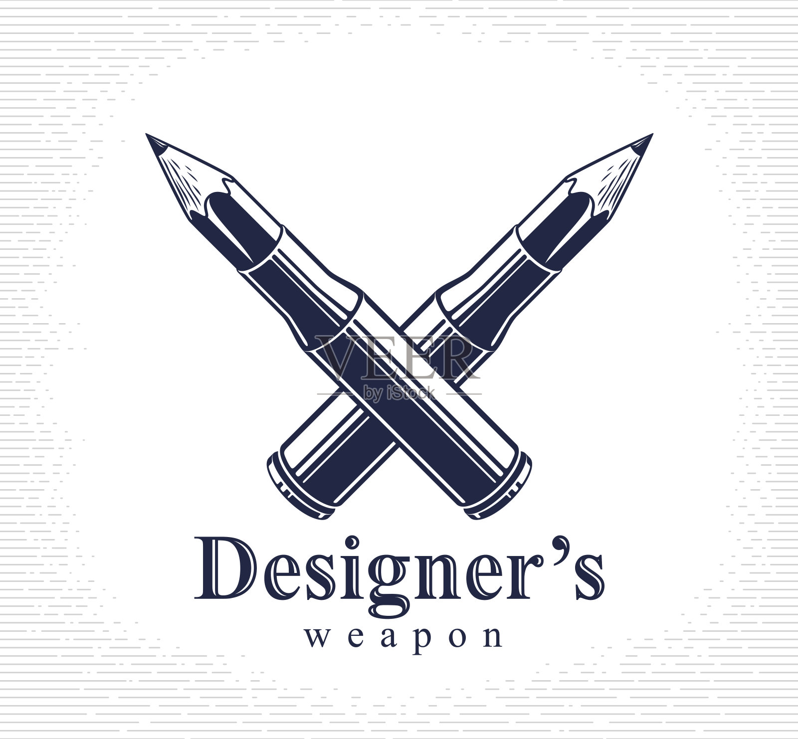 理念是一种武器概念，即设计师或艺术家所呈现的武器，即带有铅笔(而不是子弹)的枪支弹壳，创造性能量，矢量图标。插画图片素材