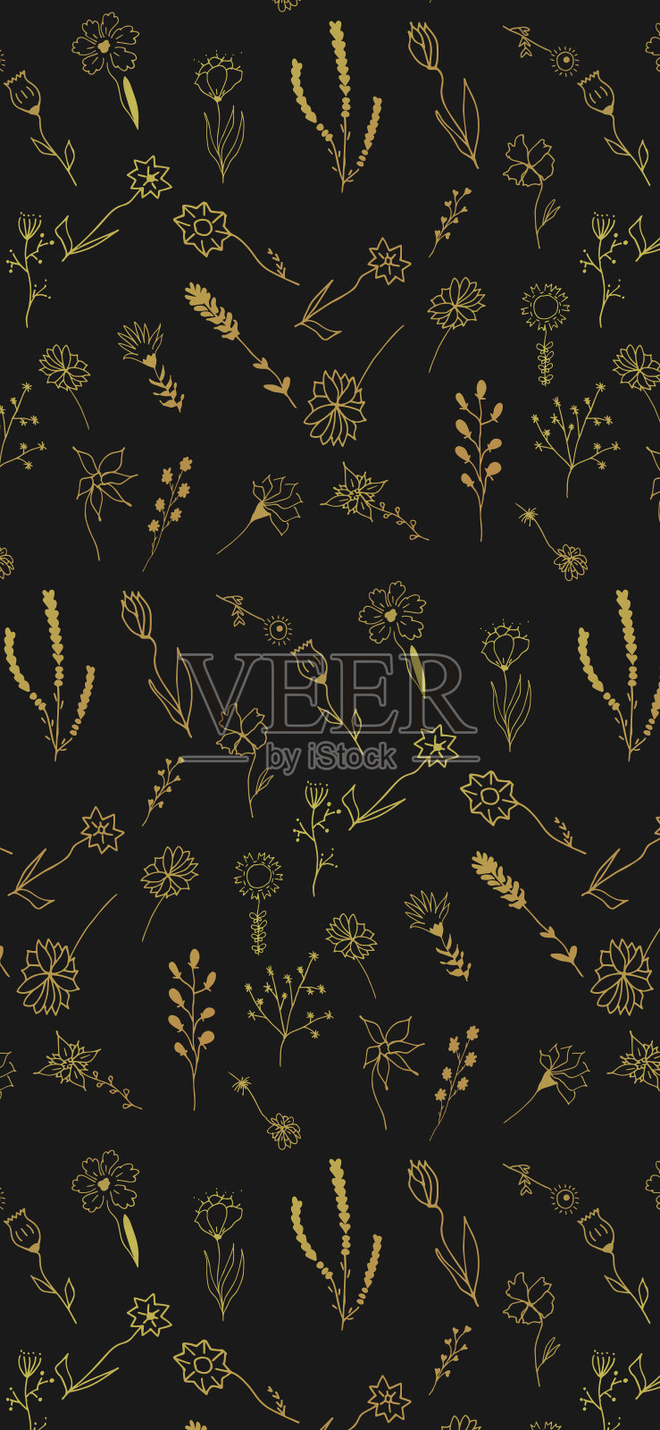 图案与手绘涂鸦花和叶子。矢量花插图墙纸，卡片或织物插画图片素材