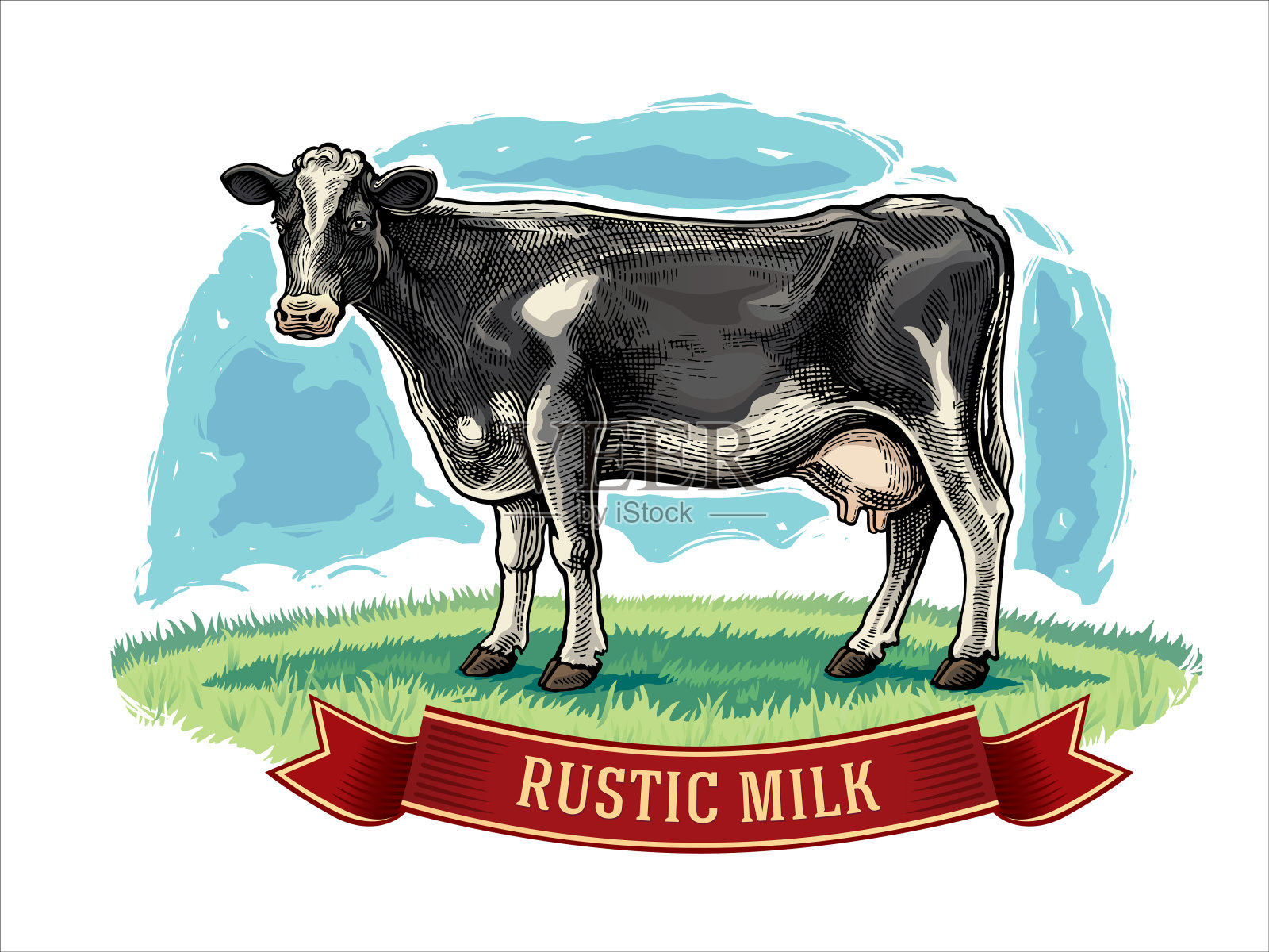 牛在图形风格插画图片素材