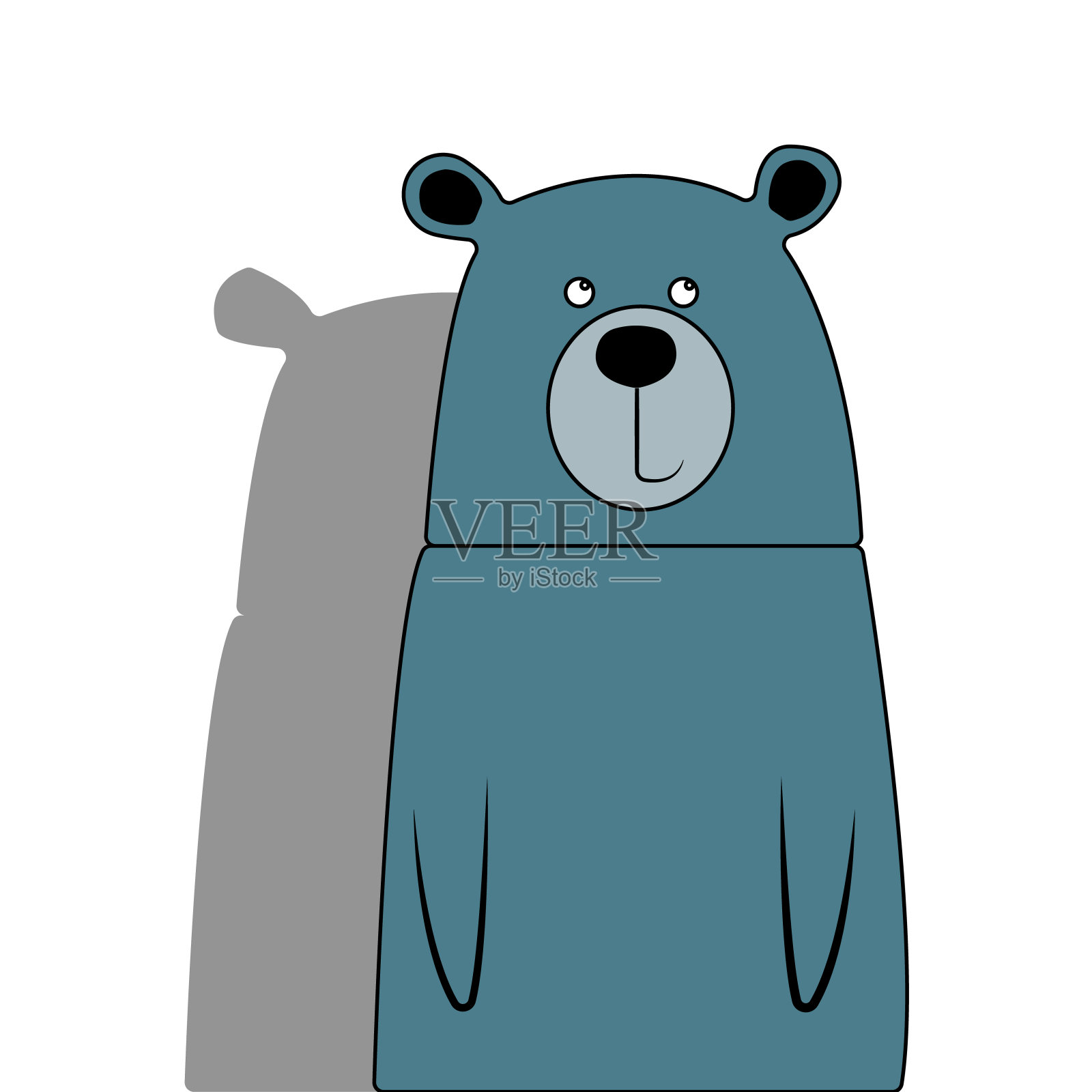 可爱的微笑熊向量卡通插图。野生动物园的动物图标。毛茸茸的可爱的宠物直视。孤立在白色的。森林动物群幼稚的性格。简单的平面设计元素的孩子插画图片素材