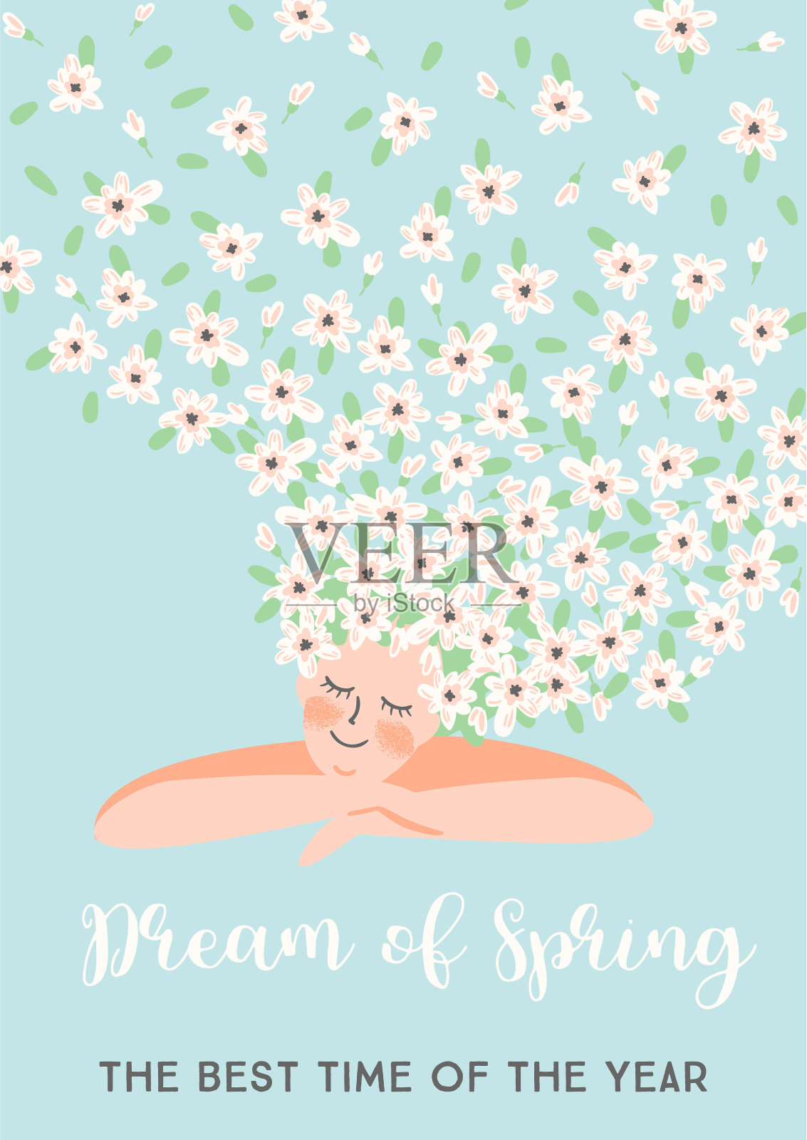 矢量插图的女人和春天的花。插画图片素材