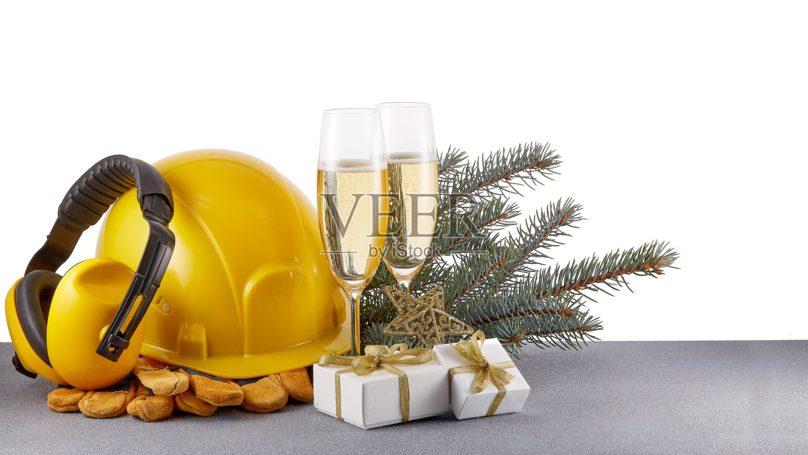 施工防护服和圣诞节照片摄影图片