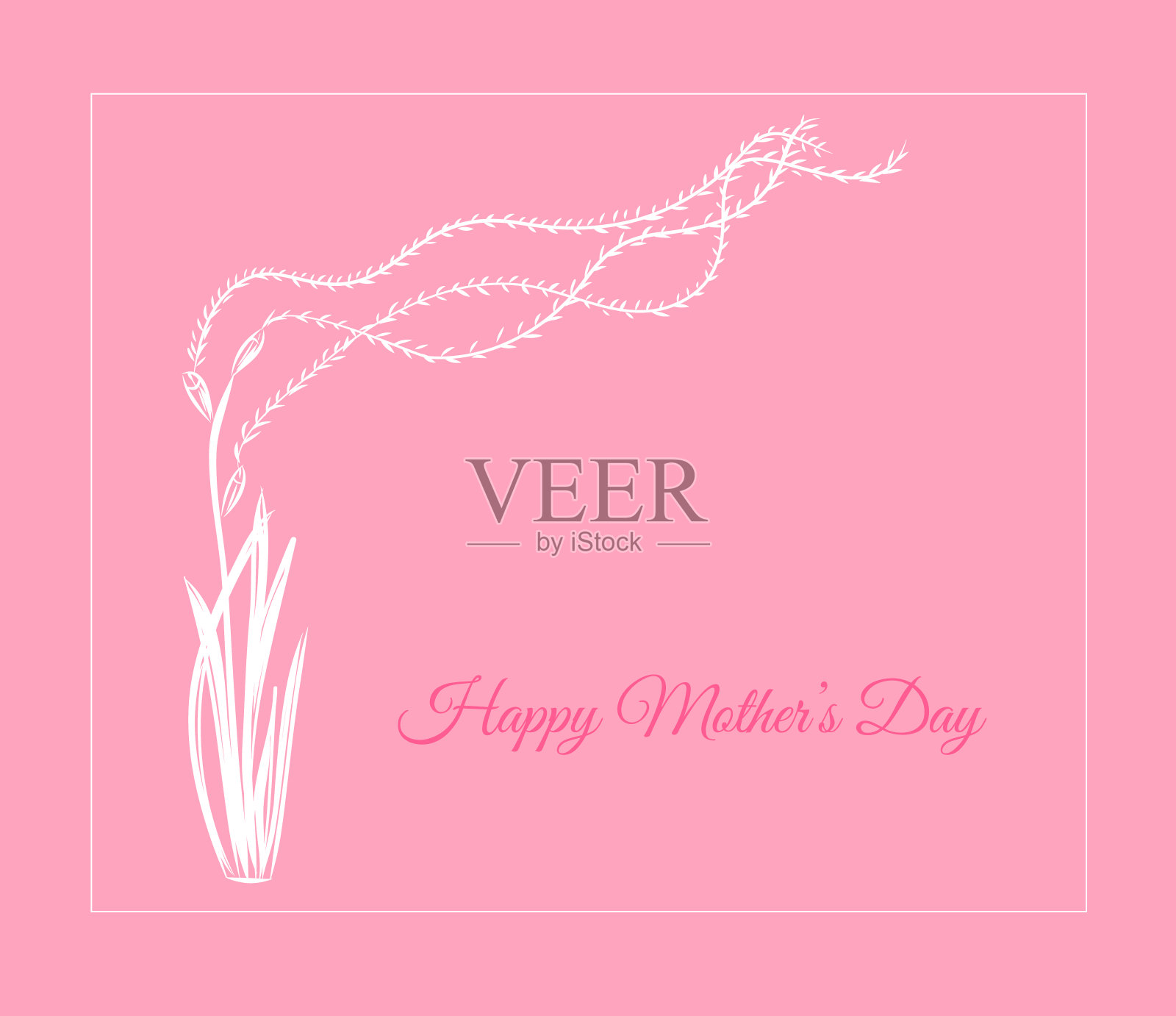 母亲节卡片。白色的花在粉红色的温柔的背景手绘矢量插图插画图片素材