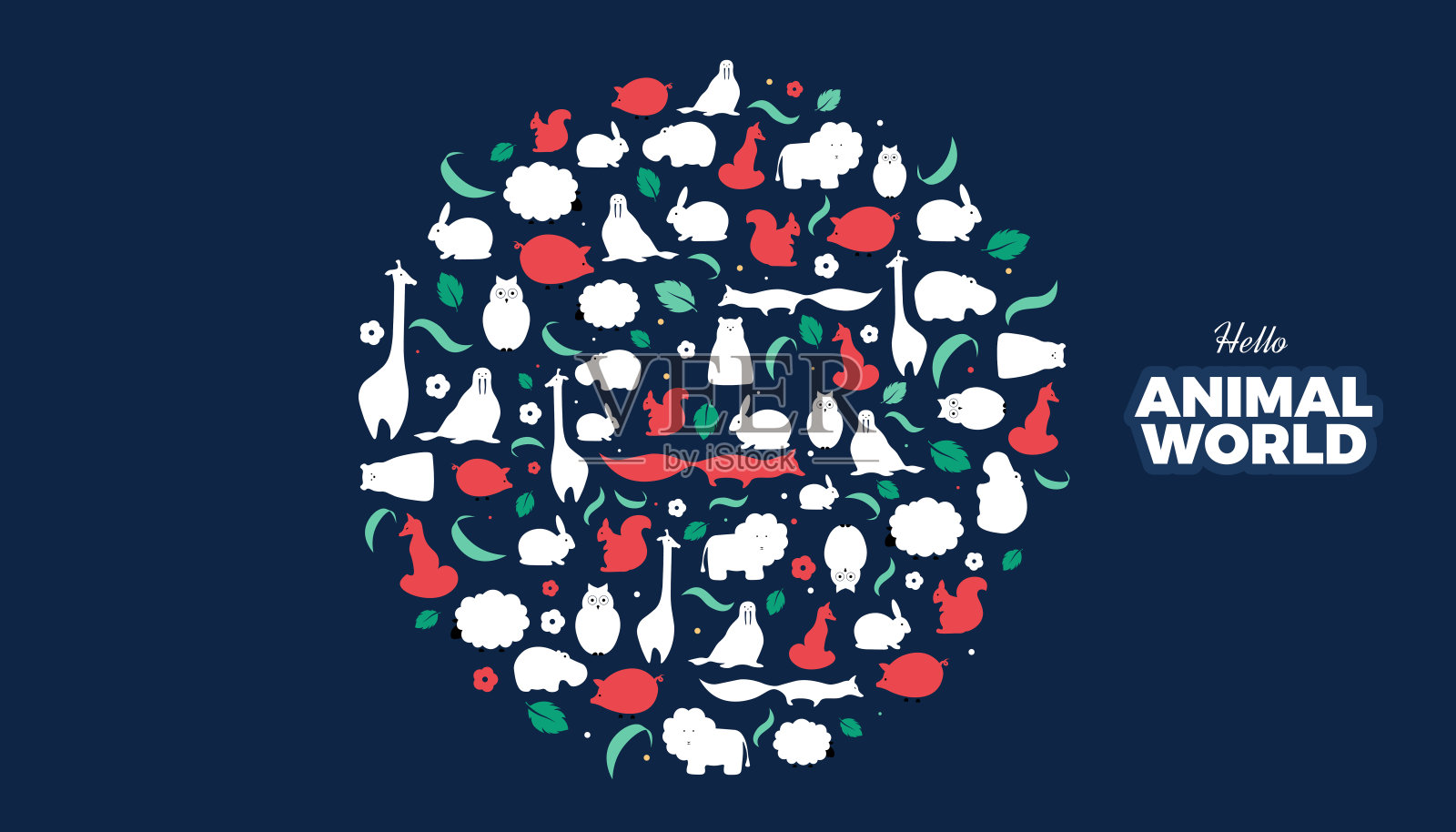 平面风格的动物背景，矢量横幅模板插画图片素材