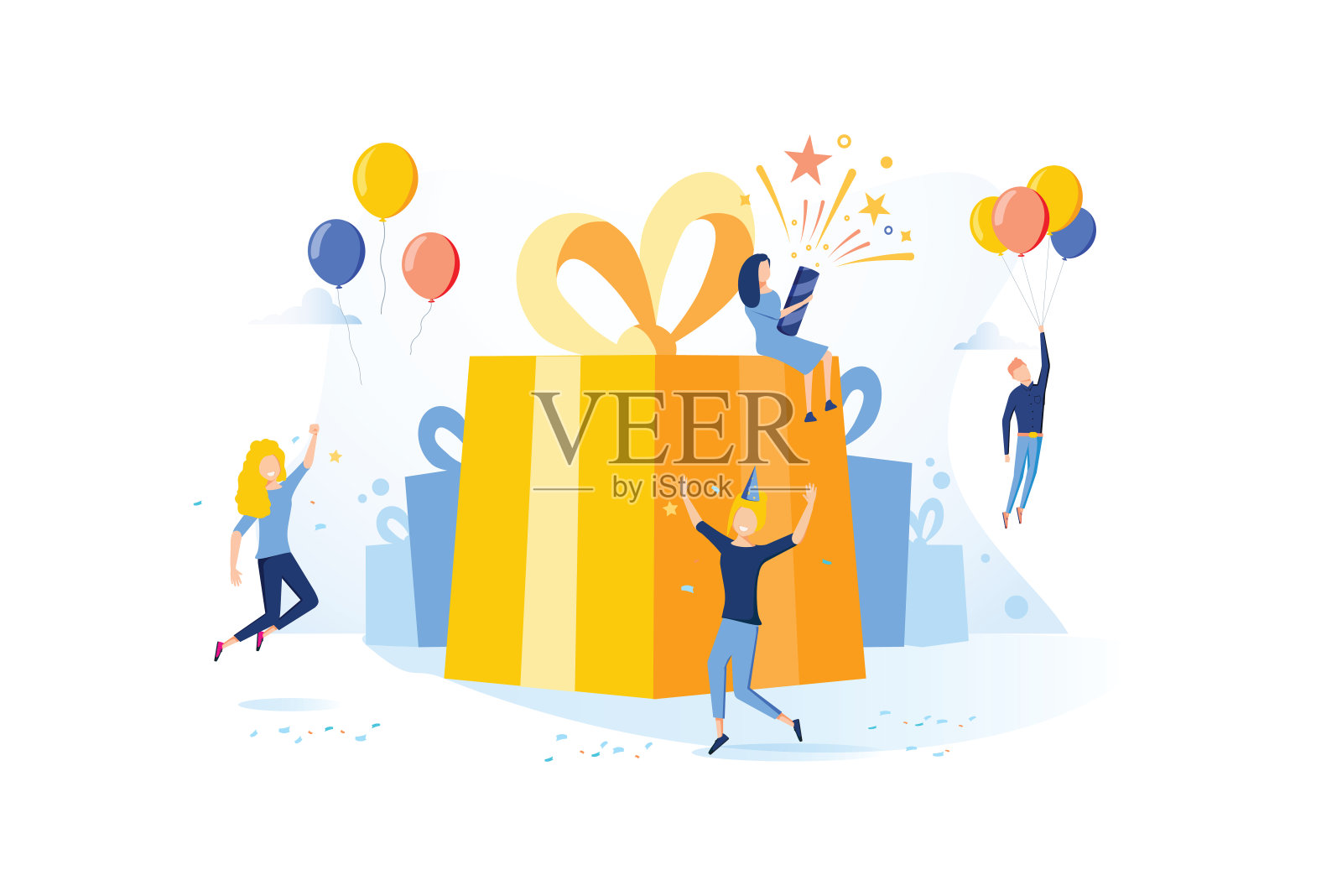 概念矢量插图与生日庆祝主题。和朋友一起庆祝生日。人们庆祝插画图片素材