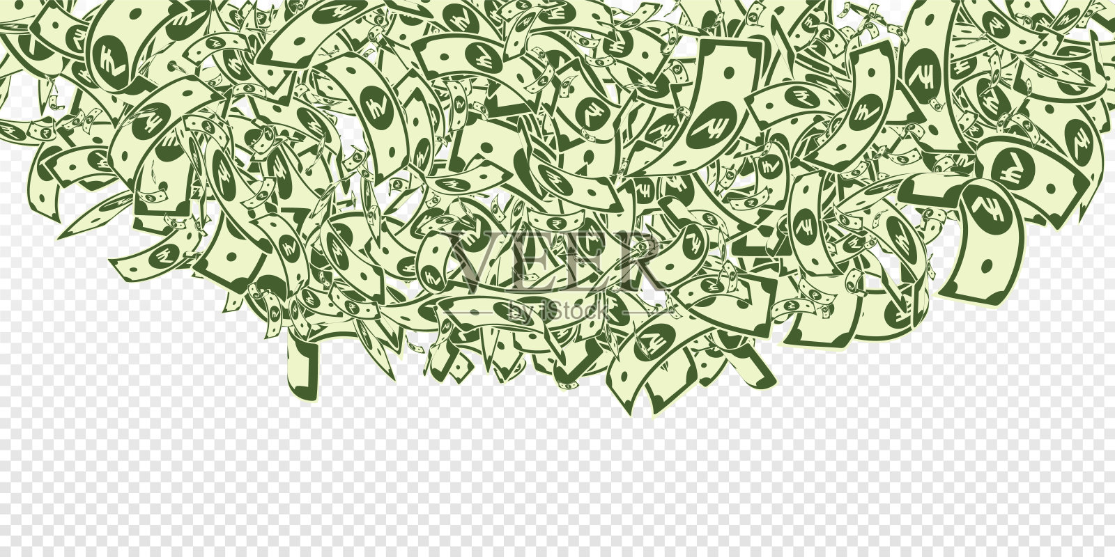 印度卢比贬值。混乱的印度卢比钞票插画图片素材