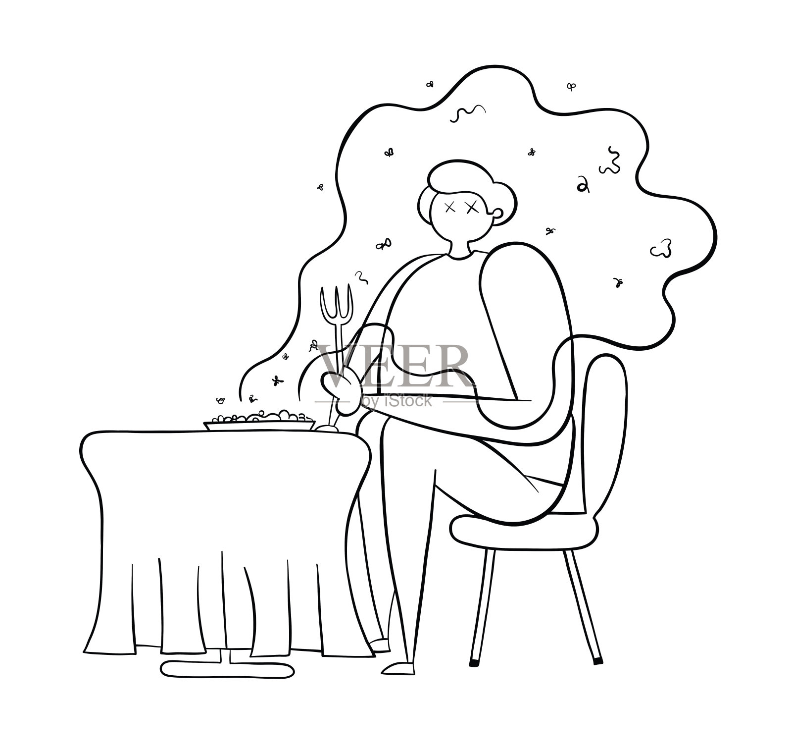 在这家餐馆点的菜闻起来很难闻。矢量插图。插画图片素材