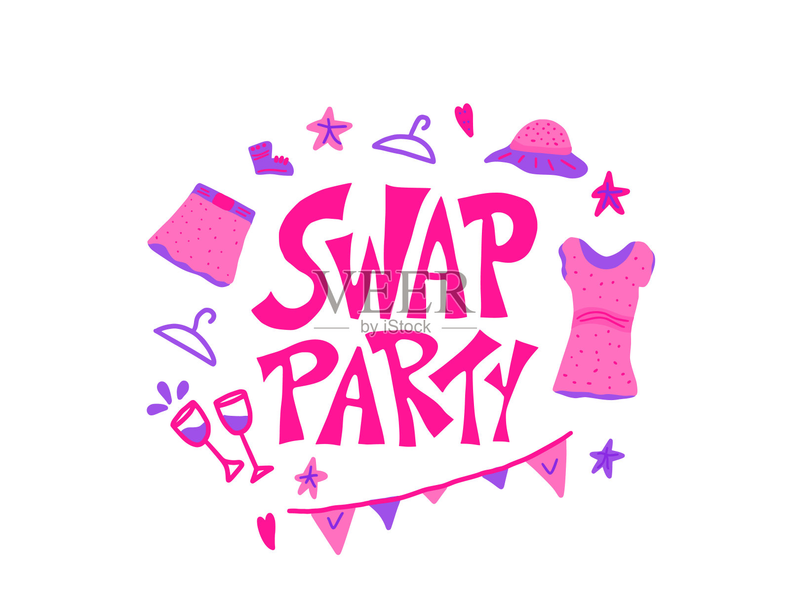 交换派对手绘海报。矢量设计。插画图片素材