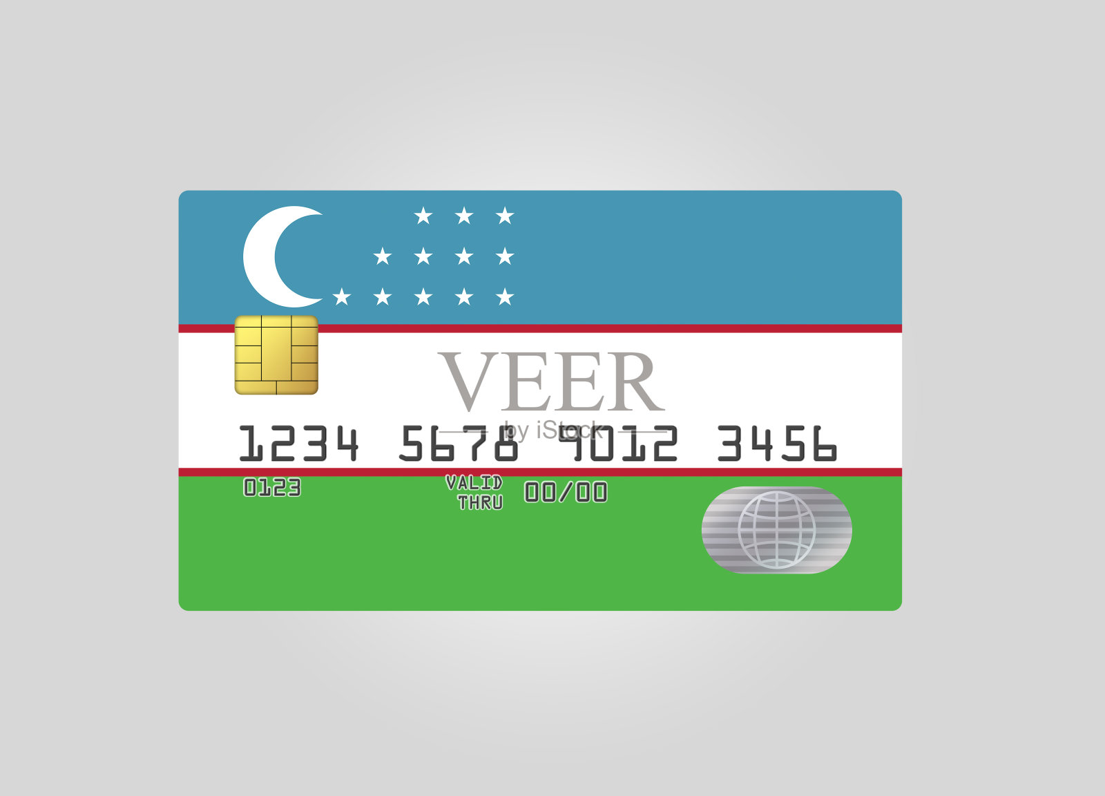 带有乌兹别克斯坦国旗的信用卡照片摄影图片