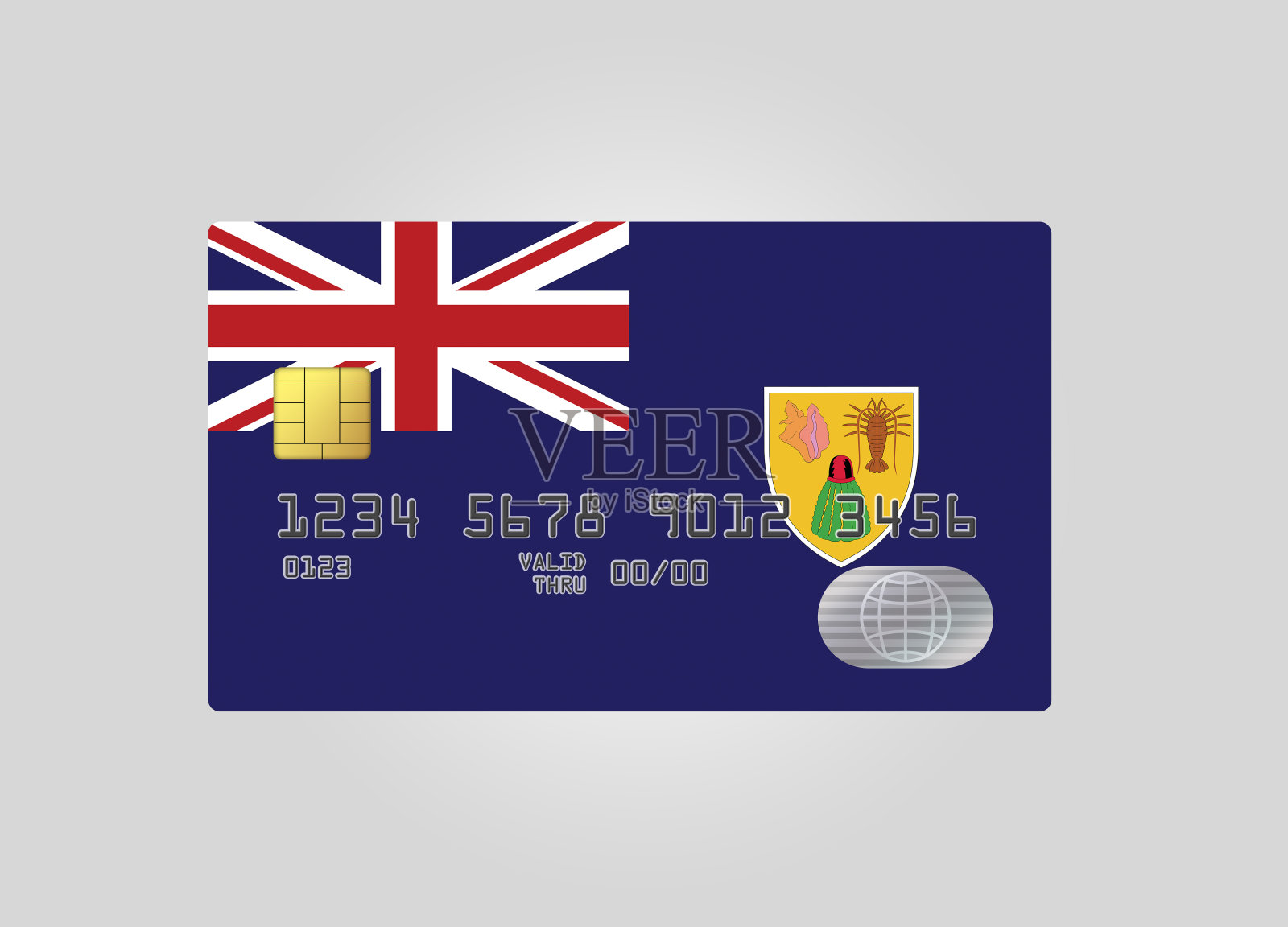 带有特克斯和凯科斯群岛国旗的信用卡照片摄影图片