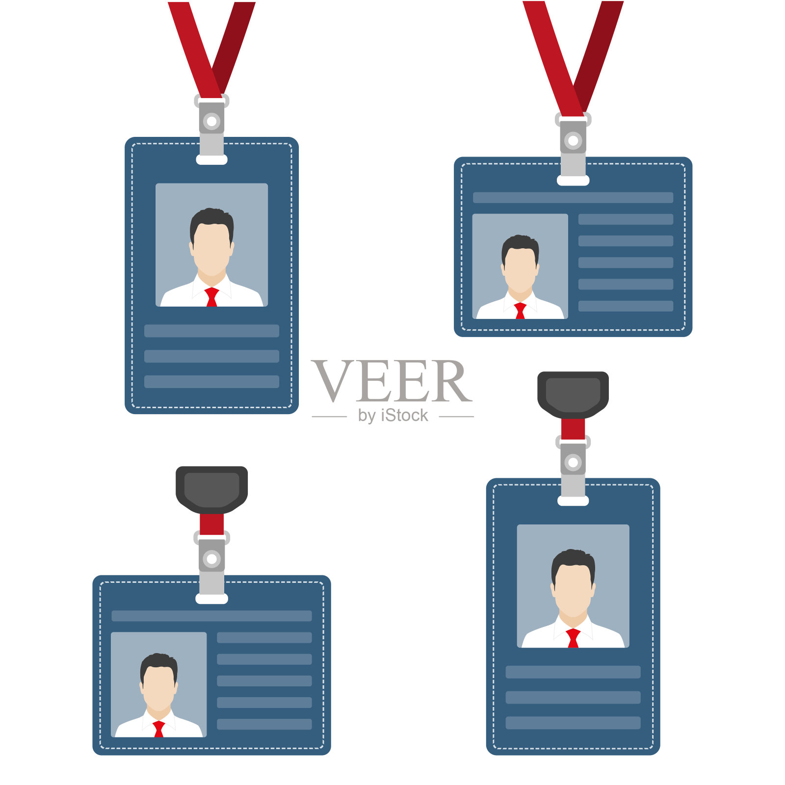 身份证，徽章或门禁卡设置。带徽章的挂绳。矢量插图。插画图片素材