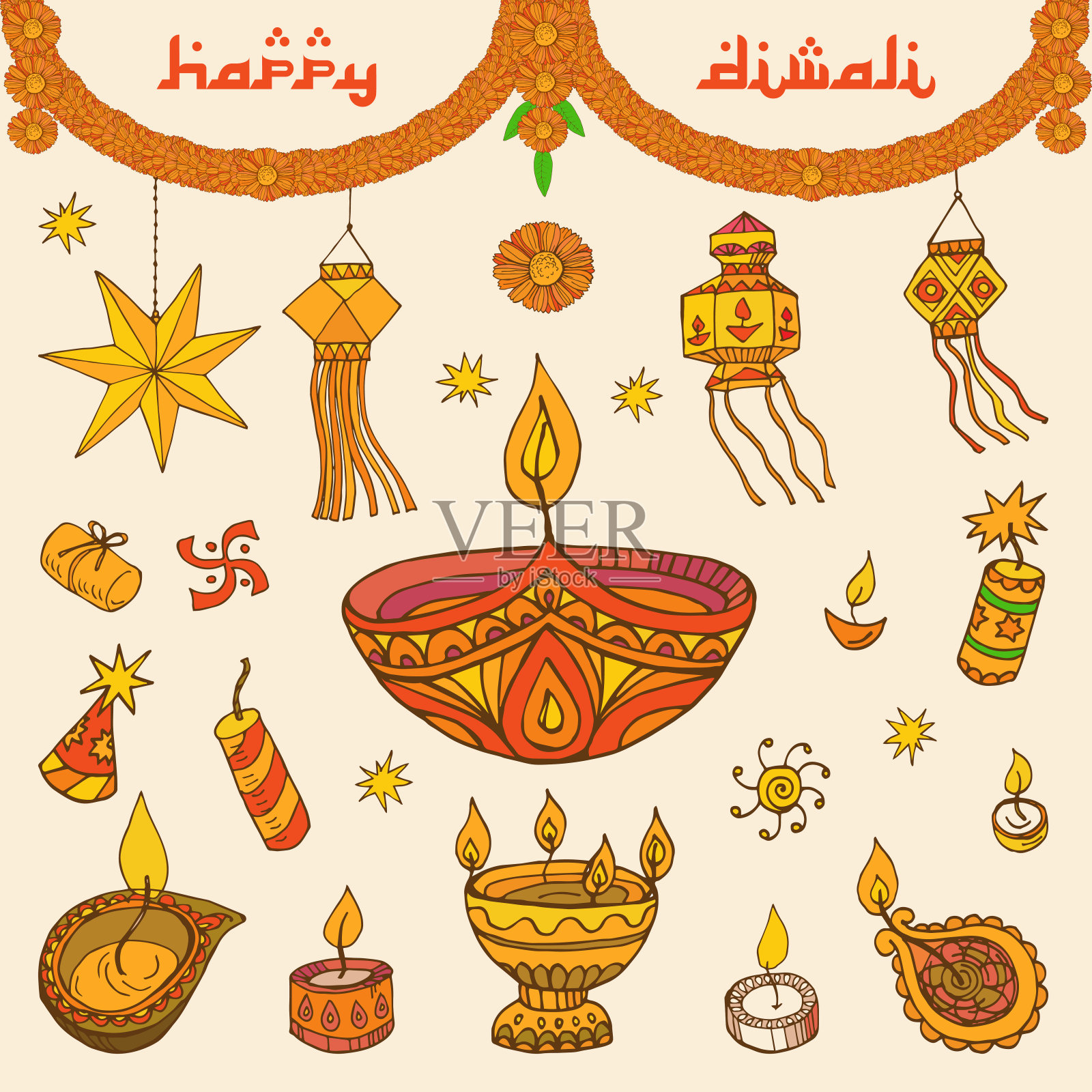 色彩斑斓的排灯节元素设计模板素材