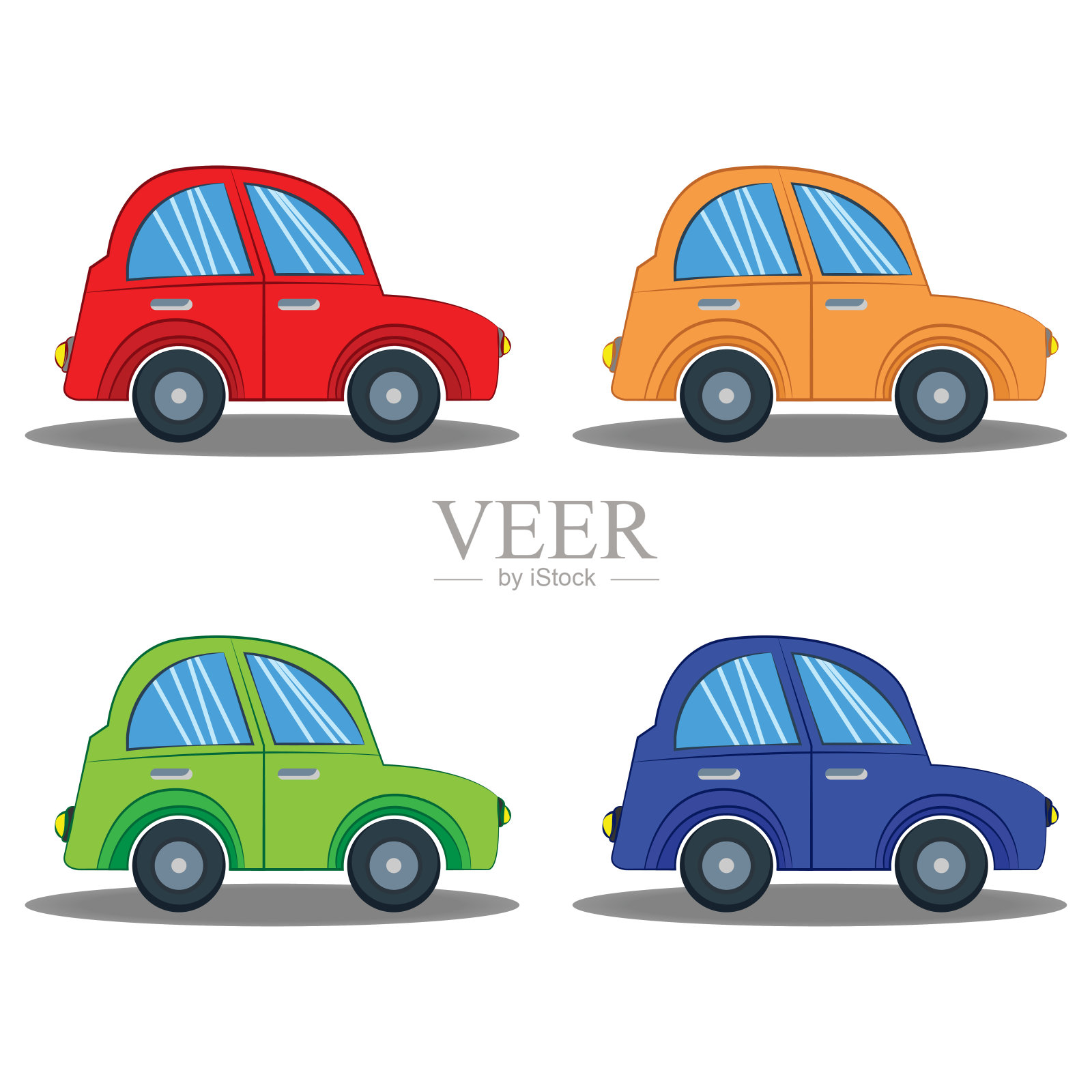 彩色汽车设置在平面设计孤立的白色背景。插画图片素材