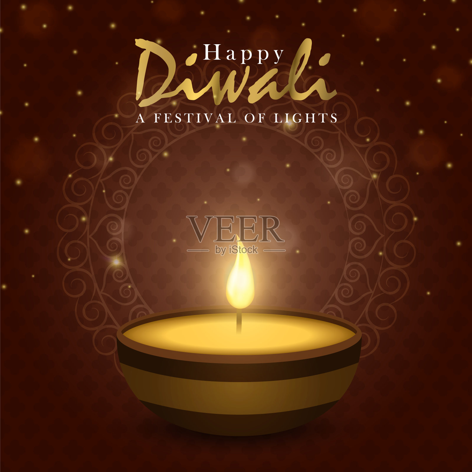 排灯节快乐卡金印度diya蜡烛设计模板素材