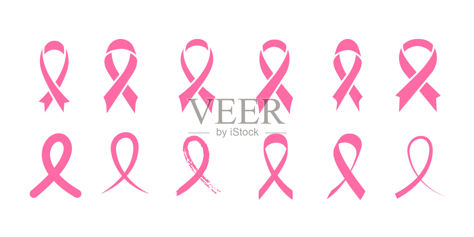 一组粉色丝带。矢量图标。插画图片素材