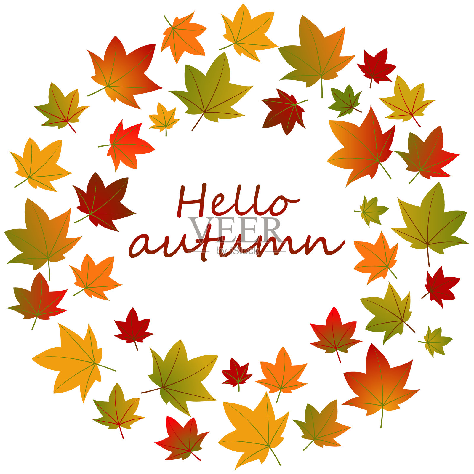 你好,秋天。背景与飘落的秋叶。秋圆框架平面矢量模板与文本的地方。秋季社交媒体横幅布局。叶子和森林。插画图片素材