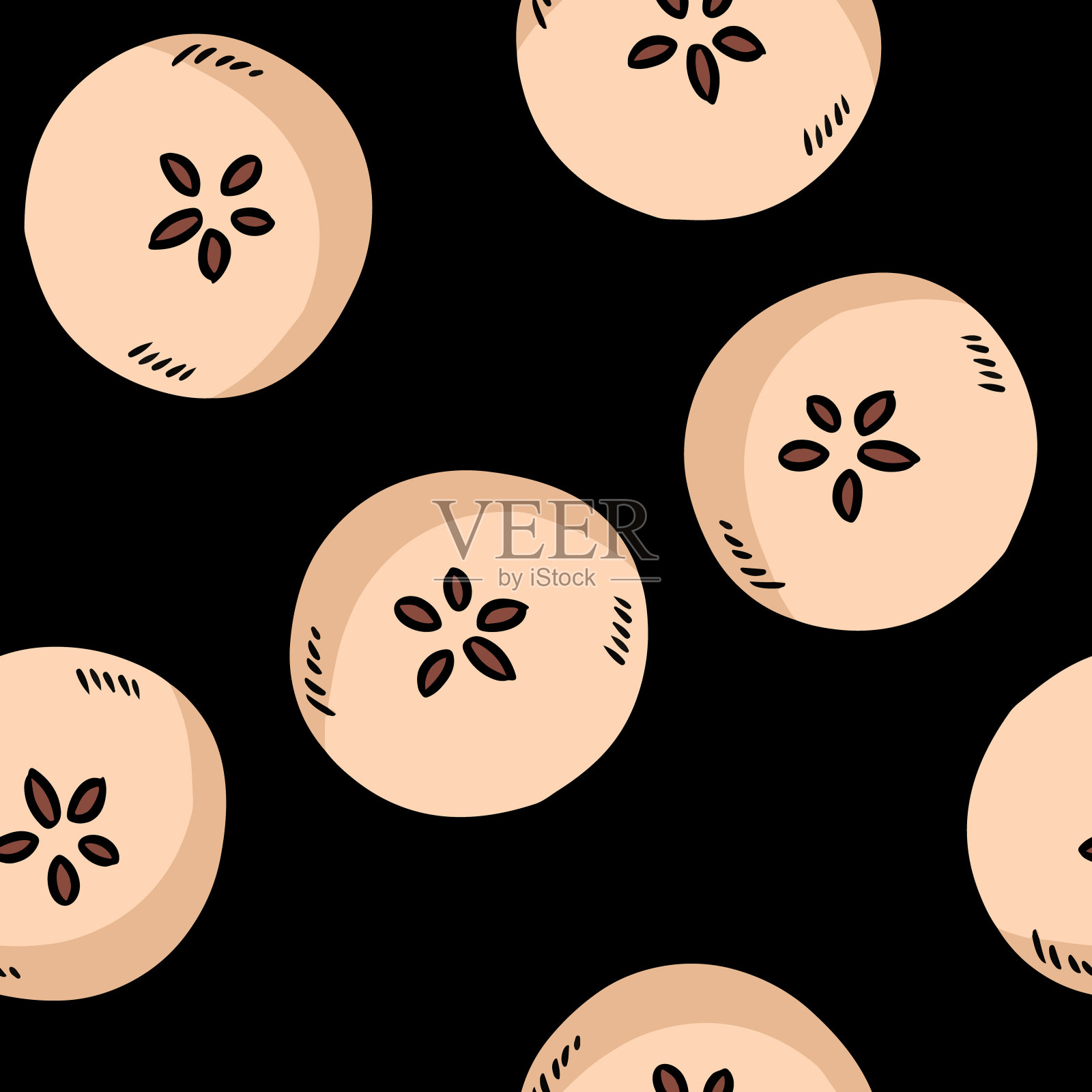 可爱的切成两半的苹果自然绘制无缝图案墙纸。卡通风格装饰背景纹理瓷砖插画图片素材