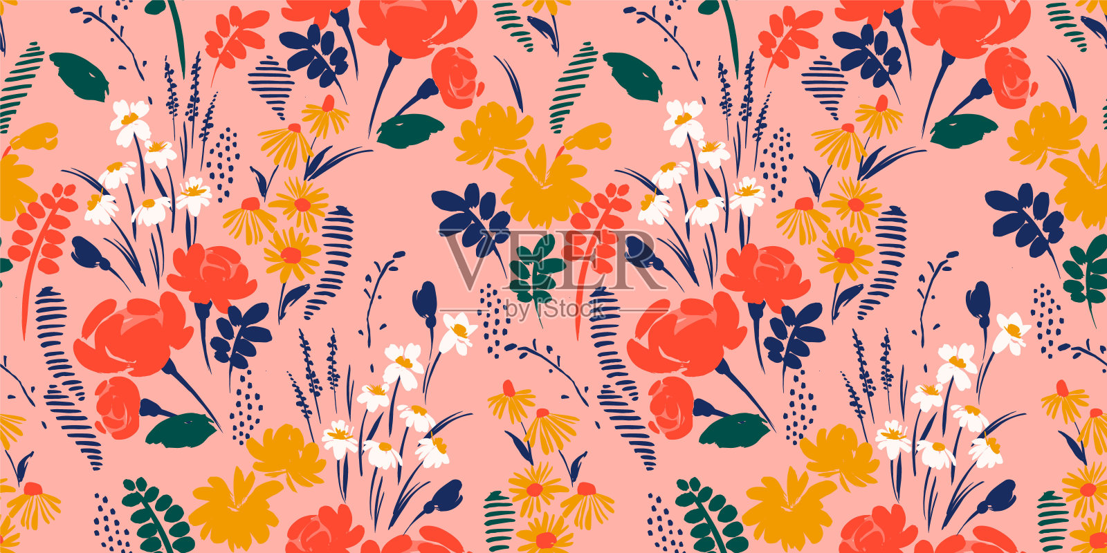 花卉抽象无缝图案。矢量设计不同的表面。插画图片素材