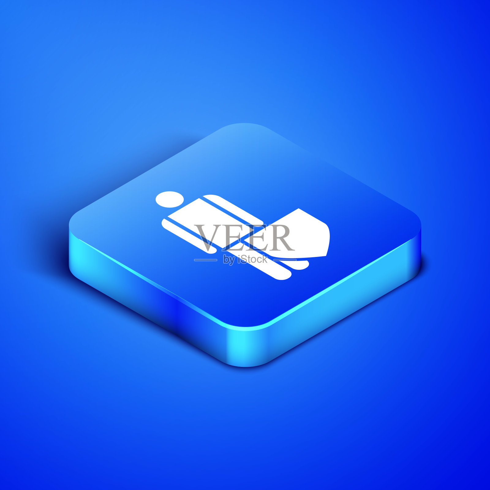 等距人寿保险与盾牌图标隔离在蓝色背景。安全、安全、保护、保护理念。蓝色方块按钮。矢量图图标素材