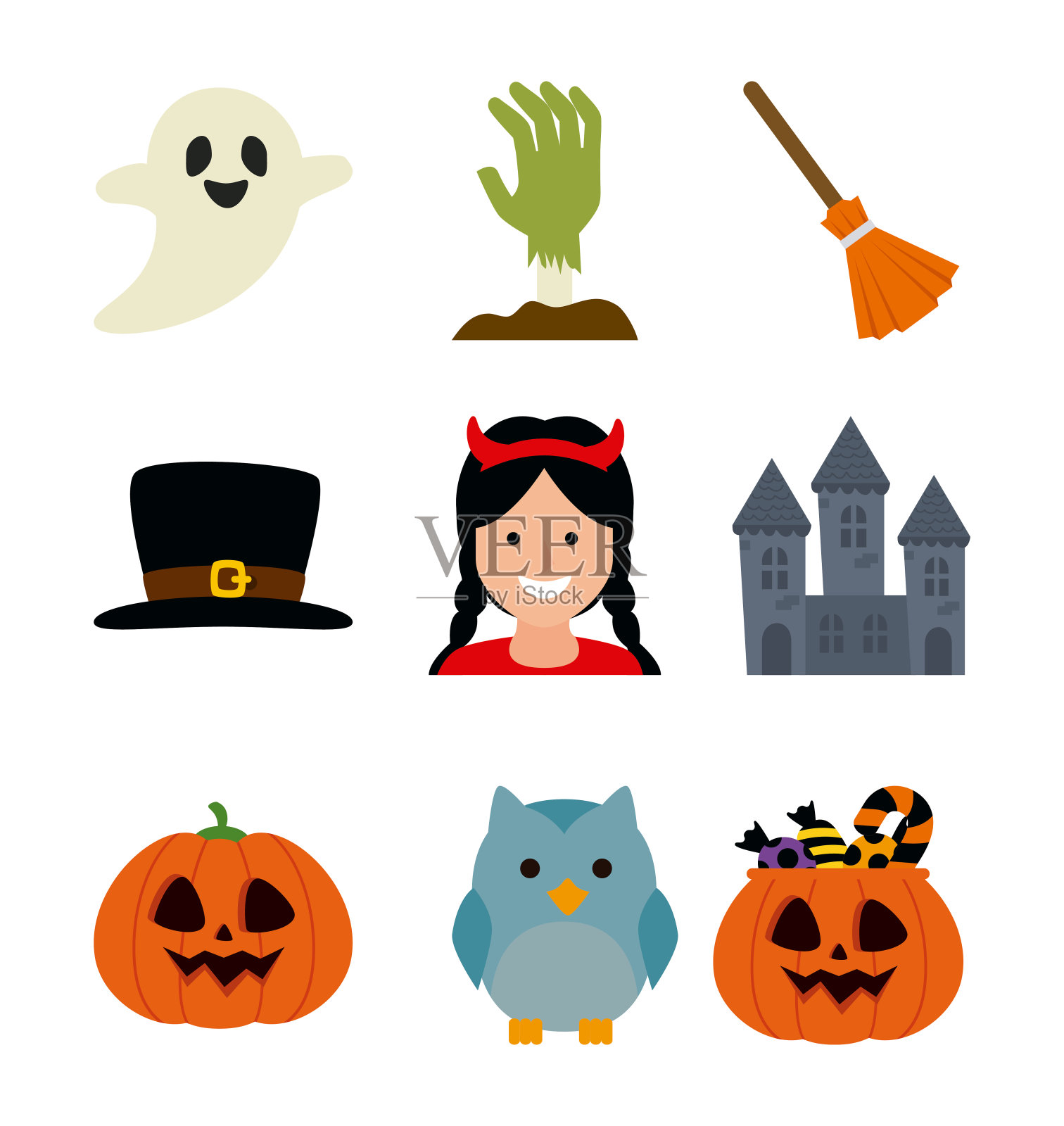捆绑万圣节与设置图标插画图片素材