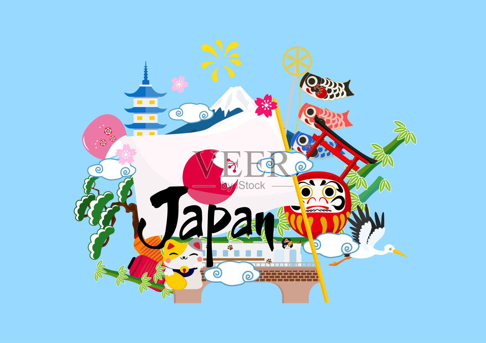 日本旅游信息。矢量旅行地点和地标。插画图片素材