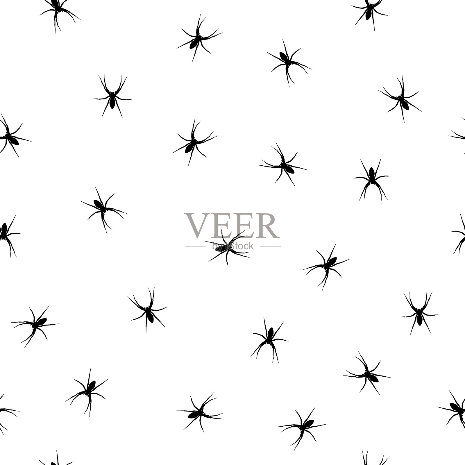 无缝模式蜘蛛黑色轮廓在白色背景，矢量eps 10插画图片素材