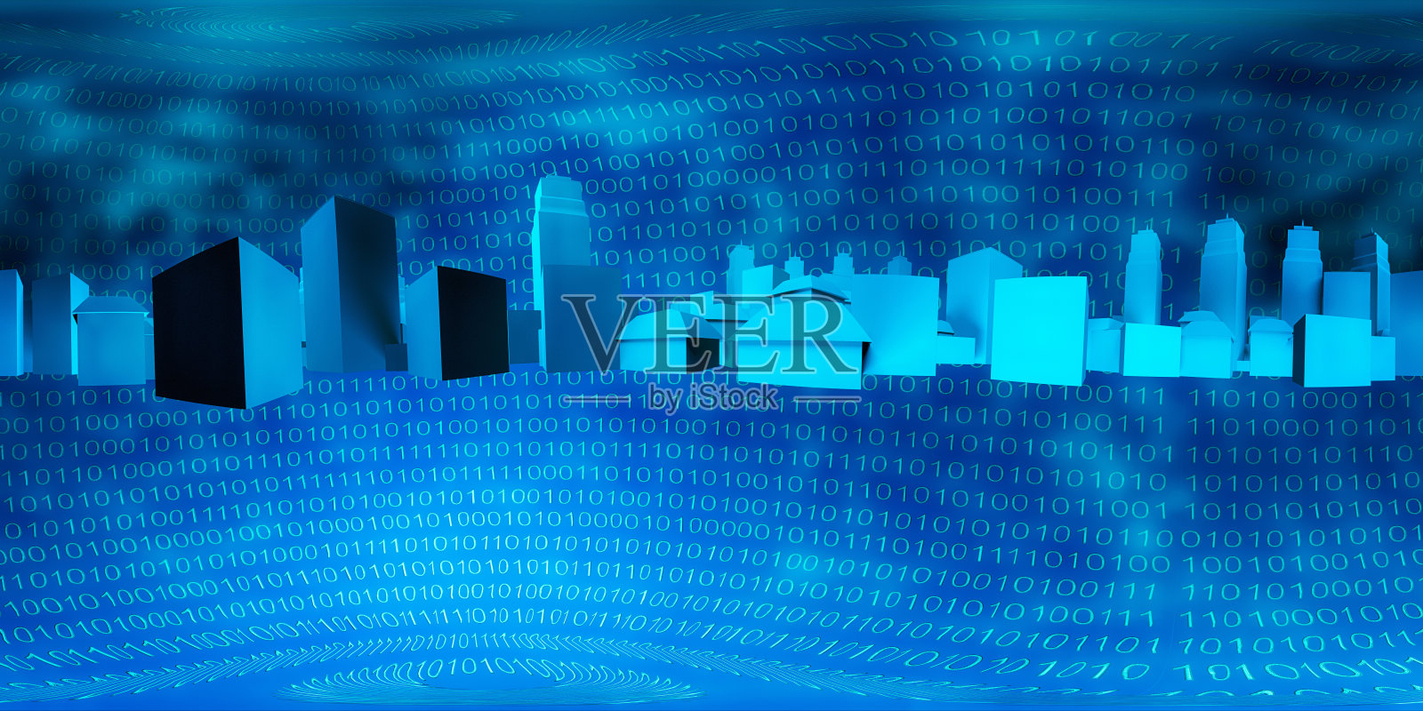 城市和二进制代码。HDRI地图3D插图照片摄影图片