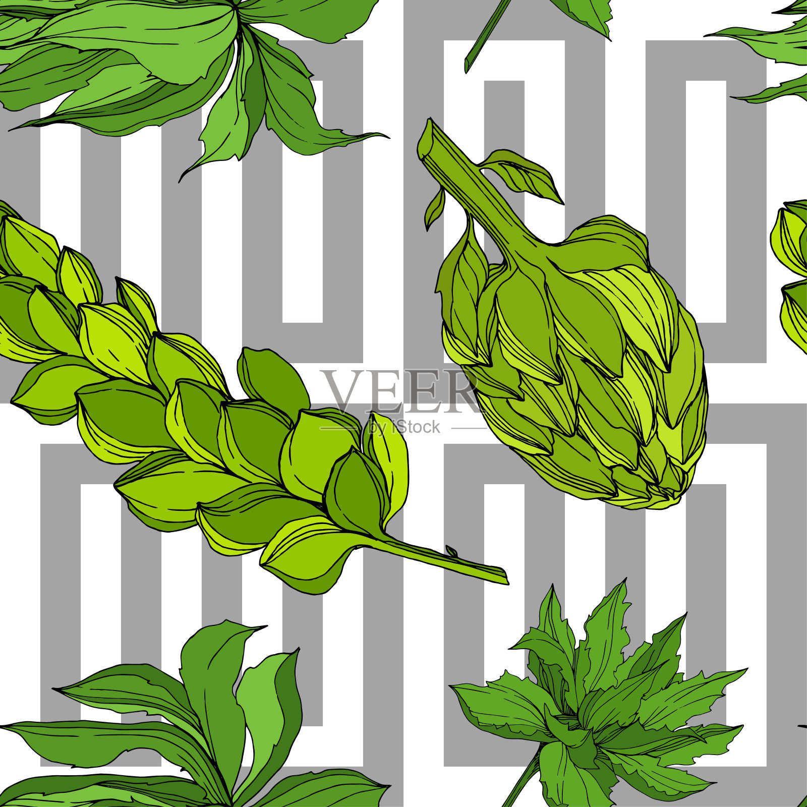 矢量丛林植物肉质花。雕刻水墨艺术插画。无缝的背景图案。插画图片素材