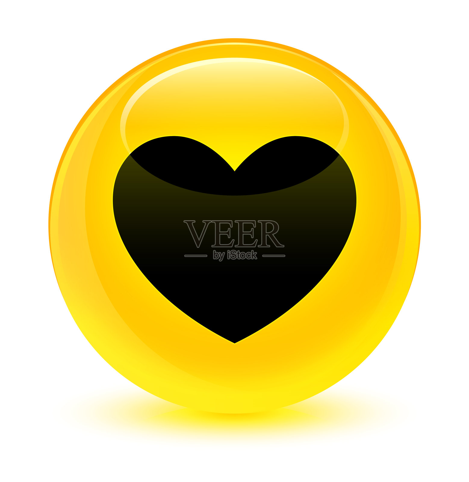 心形图标玻璃黄色圆形按钮插画图片素材