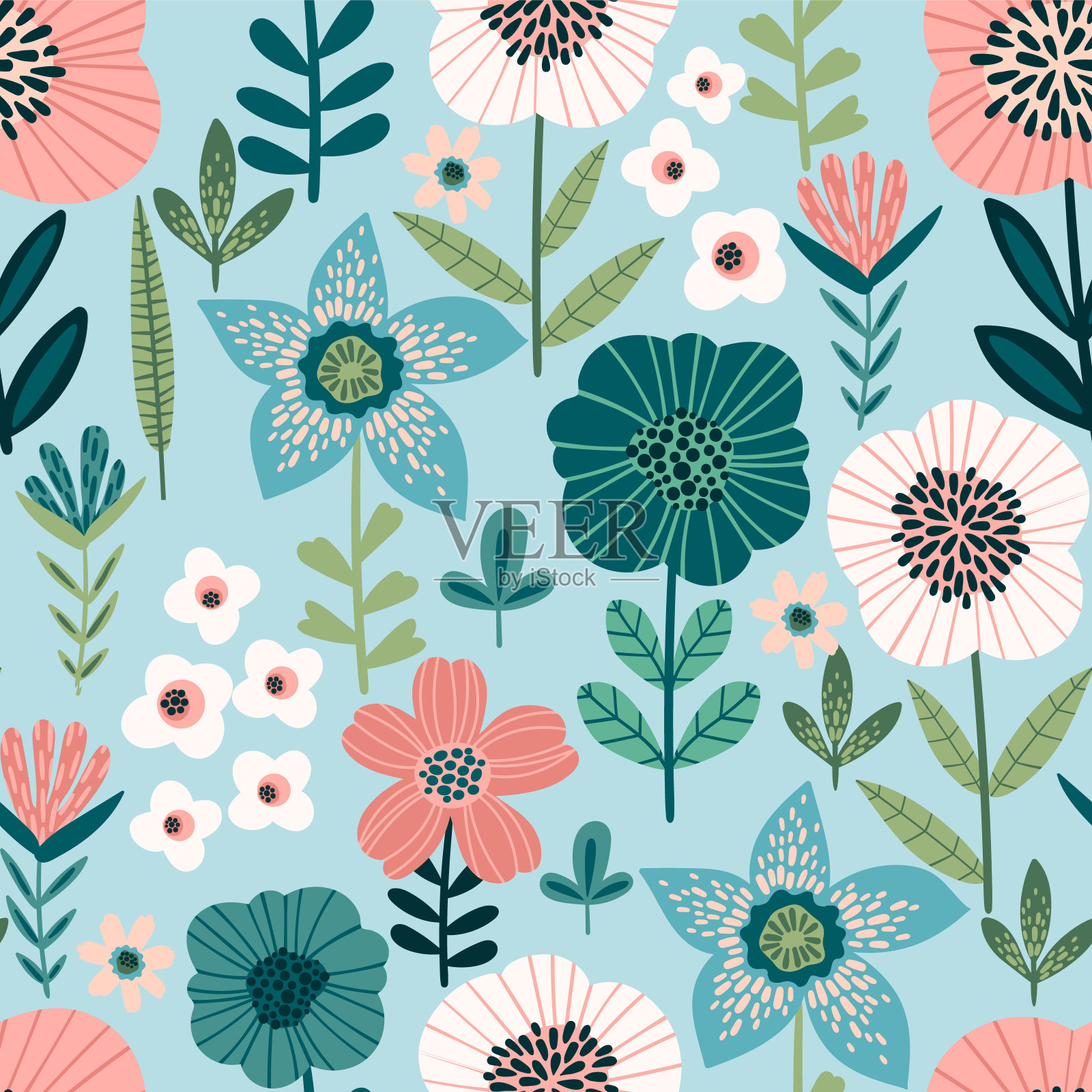 花卉无缝模式。矢量设计的纸张，封面，织物，室内装饰插画图片素材