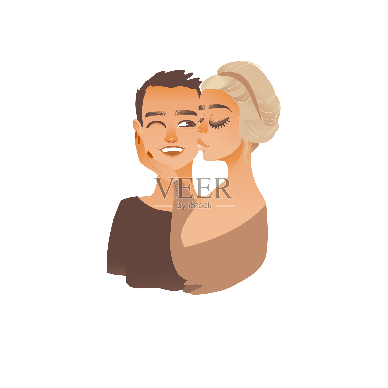 矢量卡通年轻情侣接吻插画图片素材