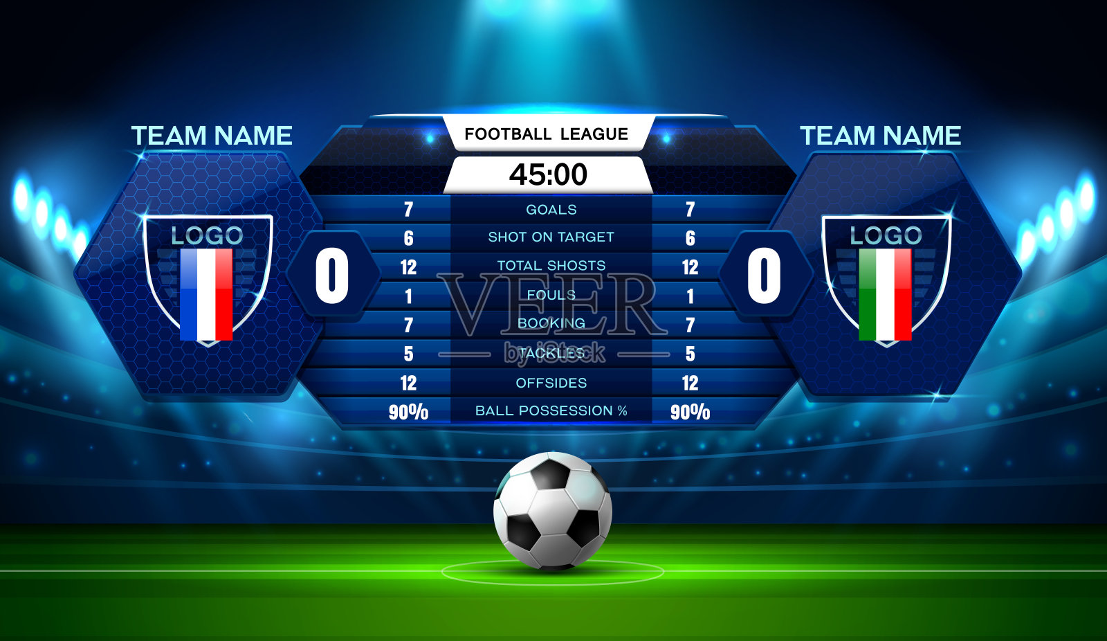 记分牌和聚光灯与体育场背景插画图片素材