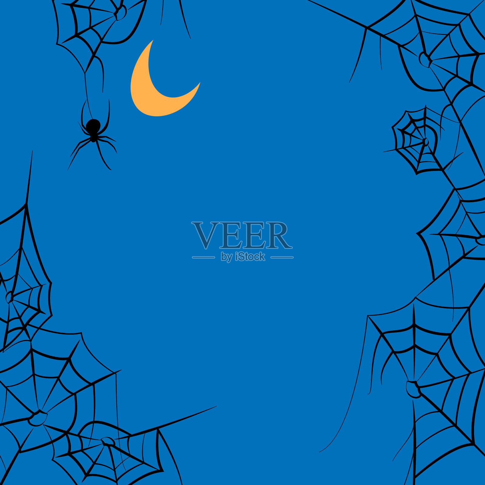 蜘蛛网和月亮万圣节框架插画图片素材