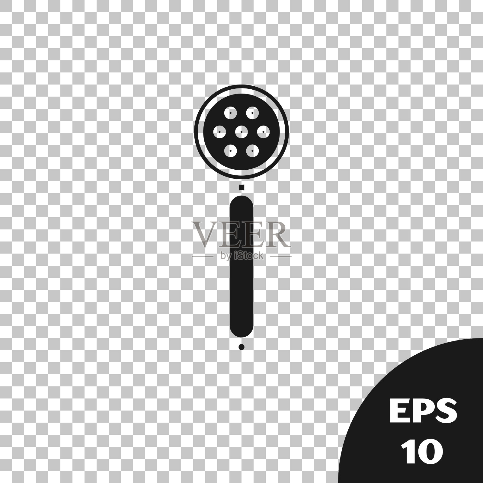 黑色滤勺图标孤立在透明的背景。矢量图插画图片素材