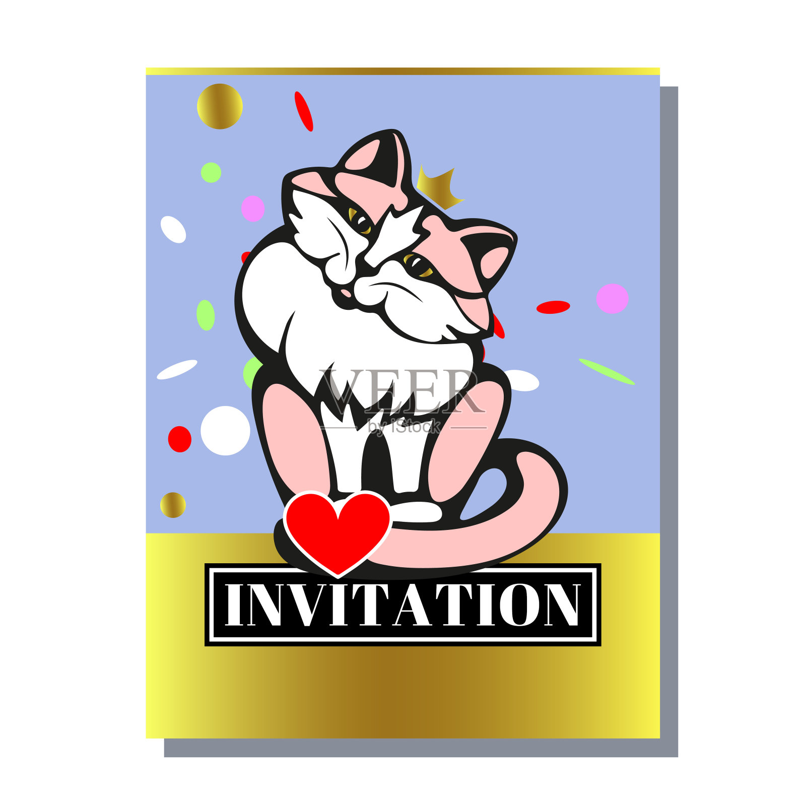 贺卡模板设计与可爱的猫，设计横幅，传单，邀请，海报，网站或贺卡。矢量图设计模板素材